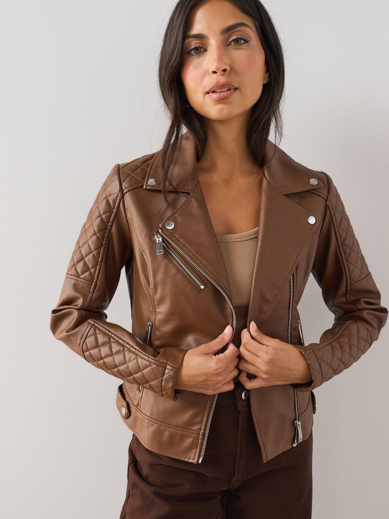 The Very Collection Faux Leather Biker Jacket - Brown