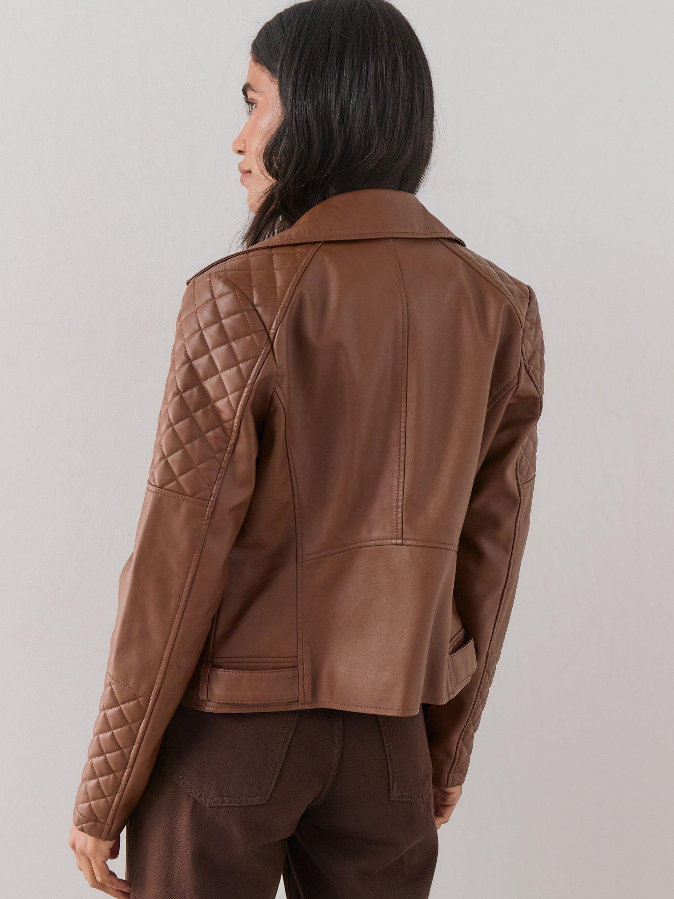 Image 2 of 7 of The Very Collection Faux Leather Biker Jacket - Brown