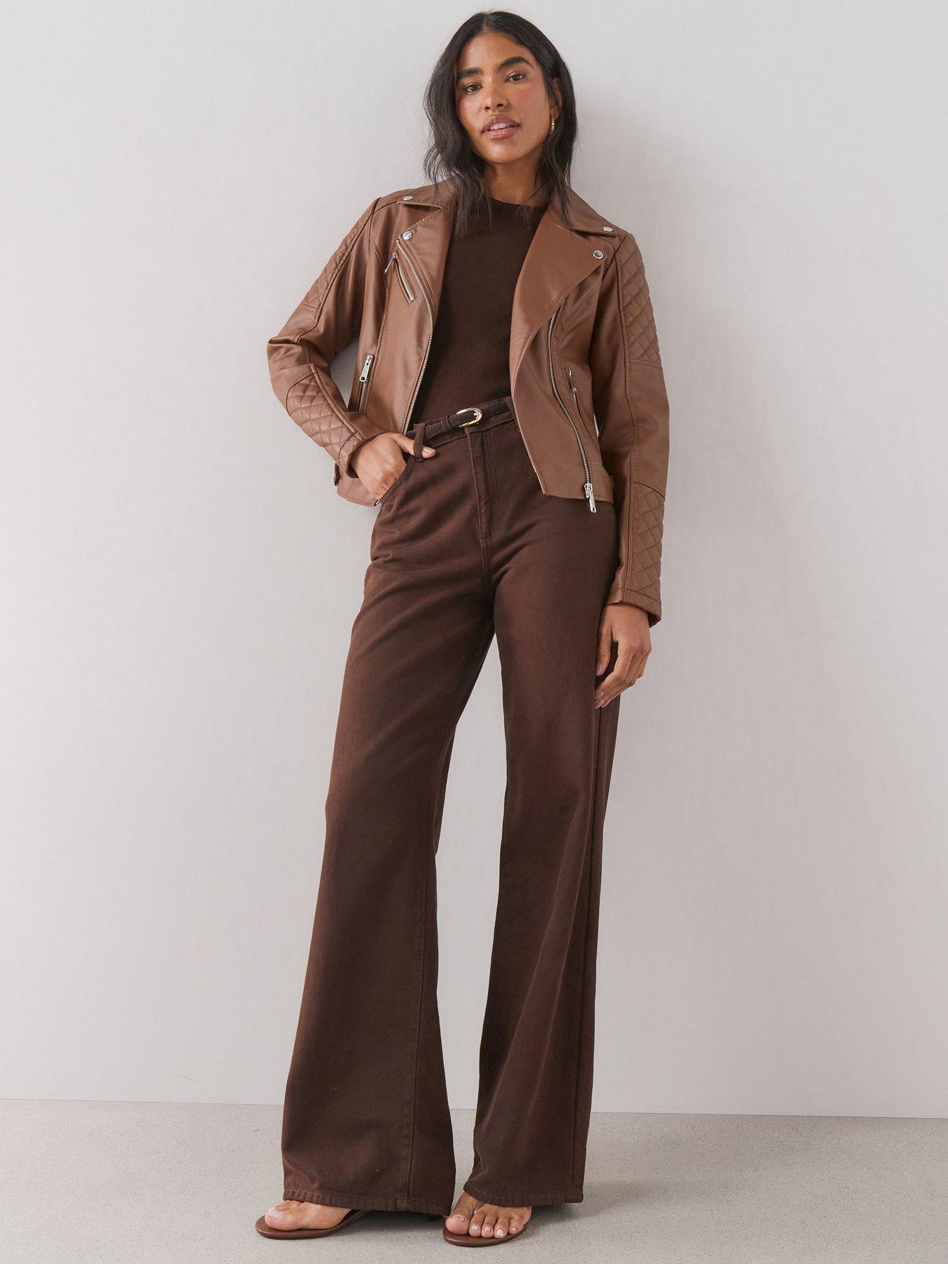 Image 3 of 7 of The Very Collection Faux Leather Biker Jacket - Brown