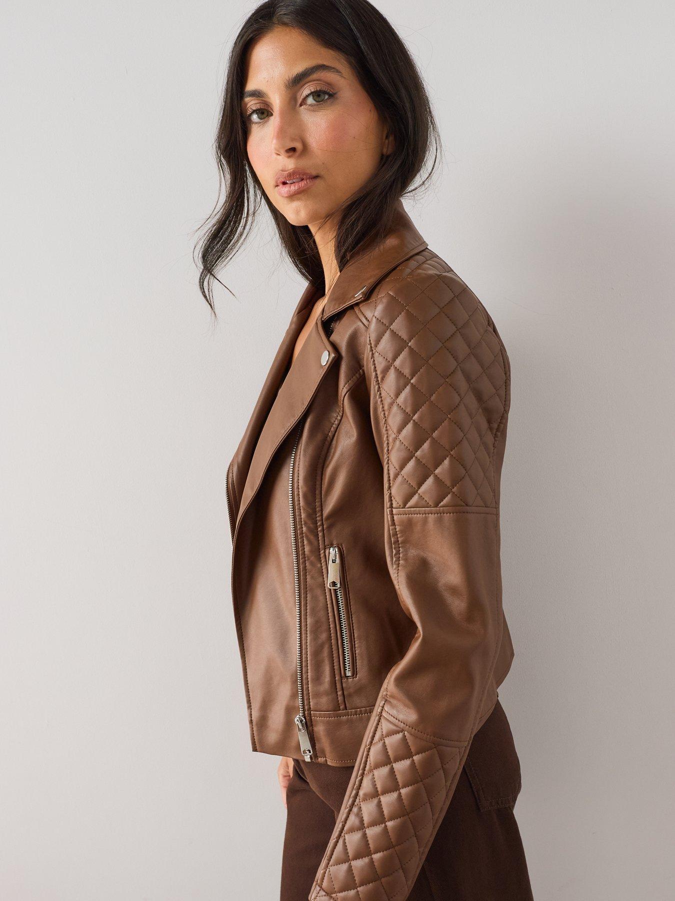 Image 5 of 7 of The Very Collection Faux Leather Biker Jacket - Brown