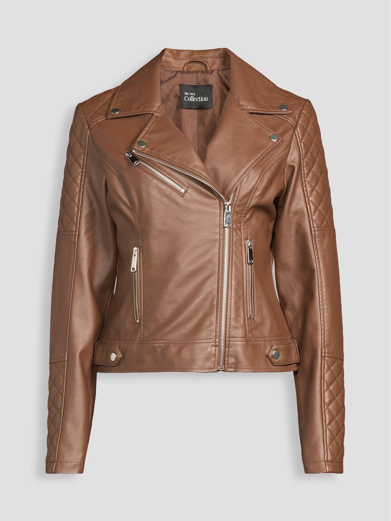Image 7 of 7 of The Very Collection Faux Leather Biker Jacket - Brown