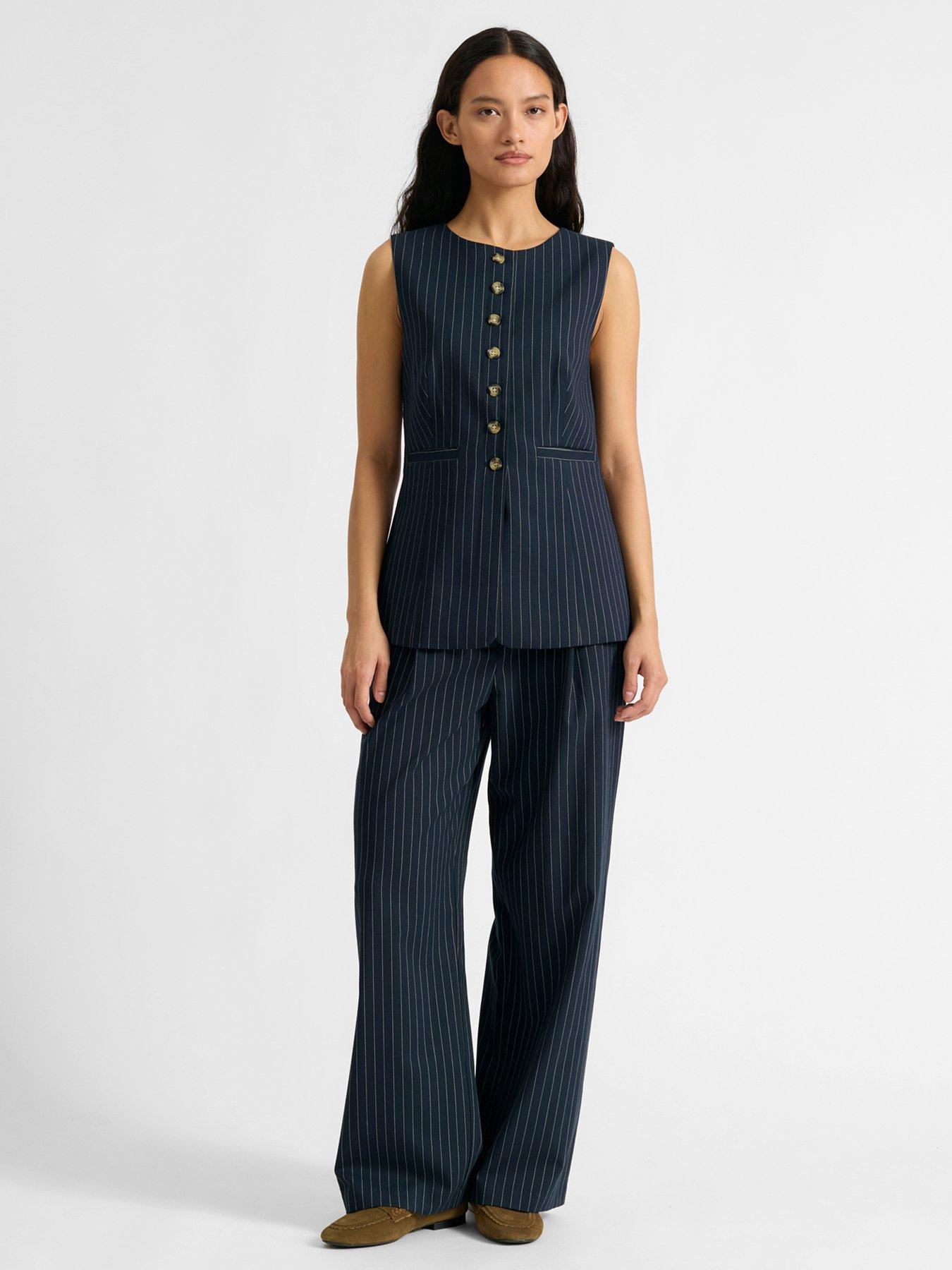 Albaray Pinstripe Pleat Trouser - Navy