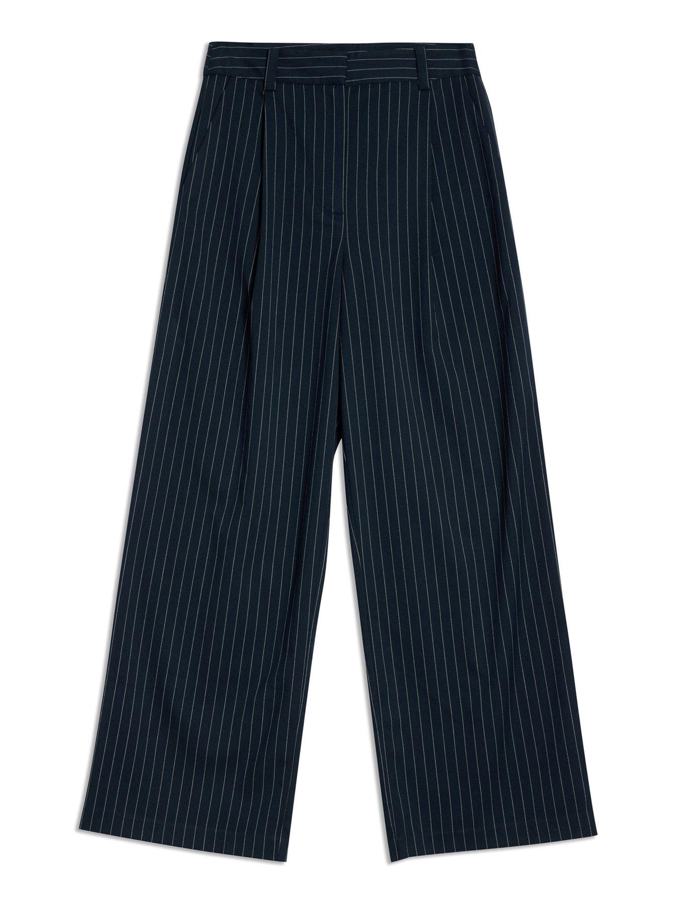  image of albaray-pinstripe-pleat-trouser-navy