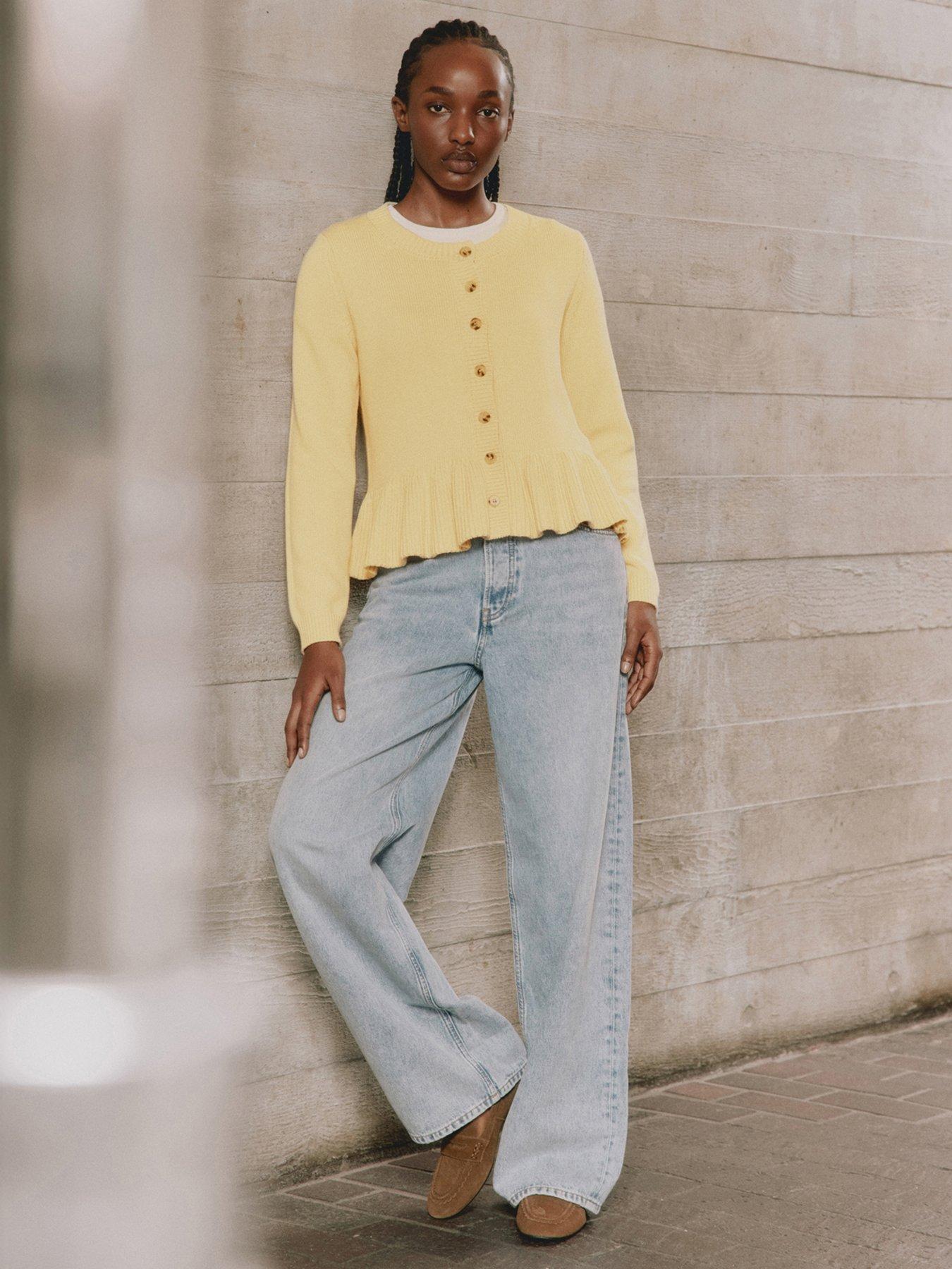 Albaray Peplum Cotton Cardigan - Yellow