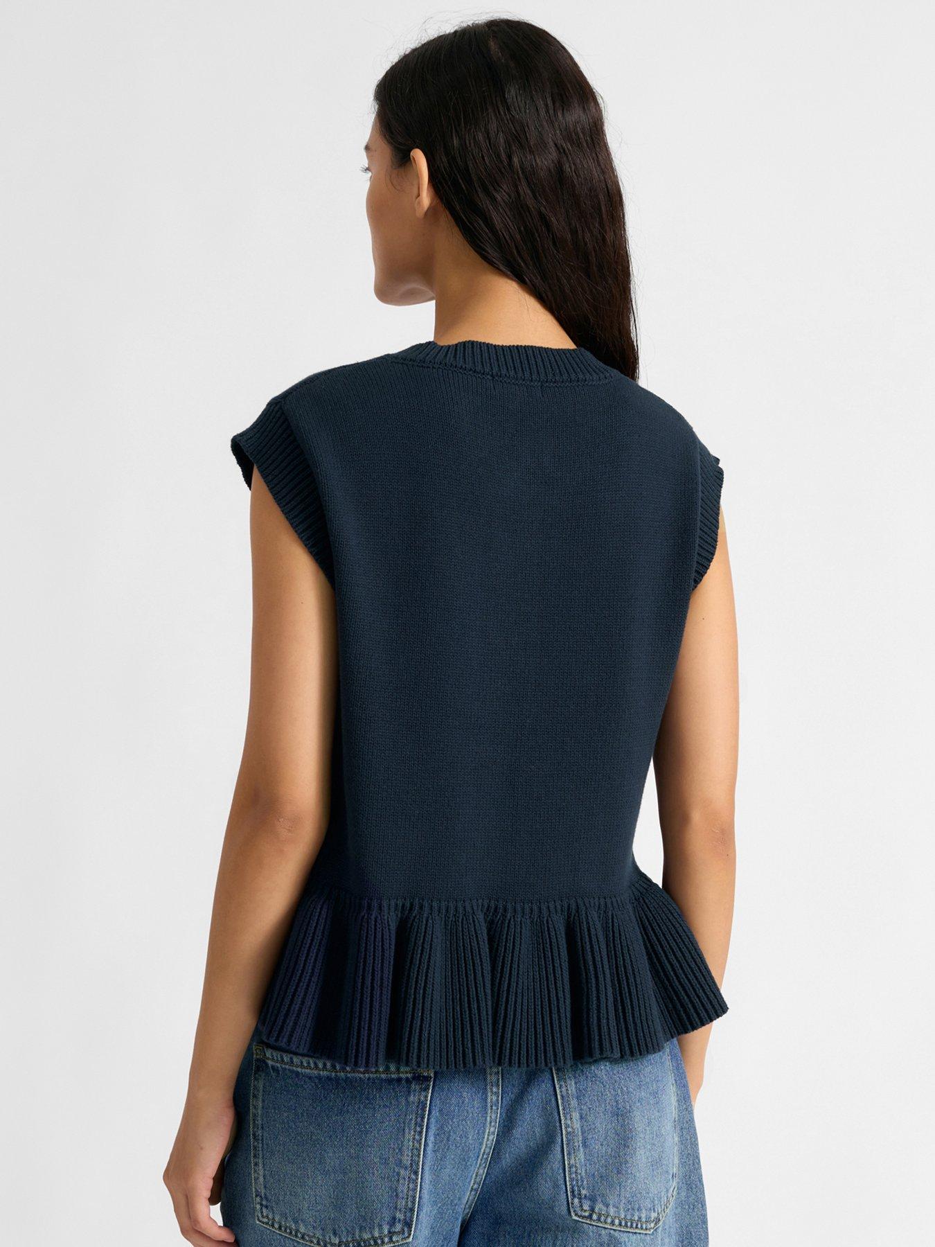 Image 2 of 4 of Albaray Peplum Hem Cotton Knitted Vest - Navy