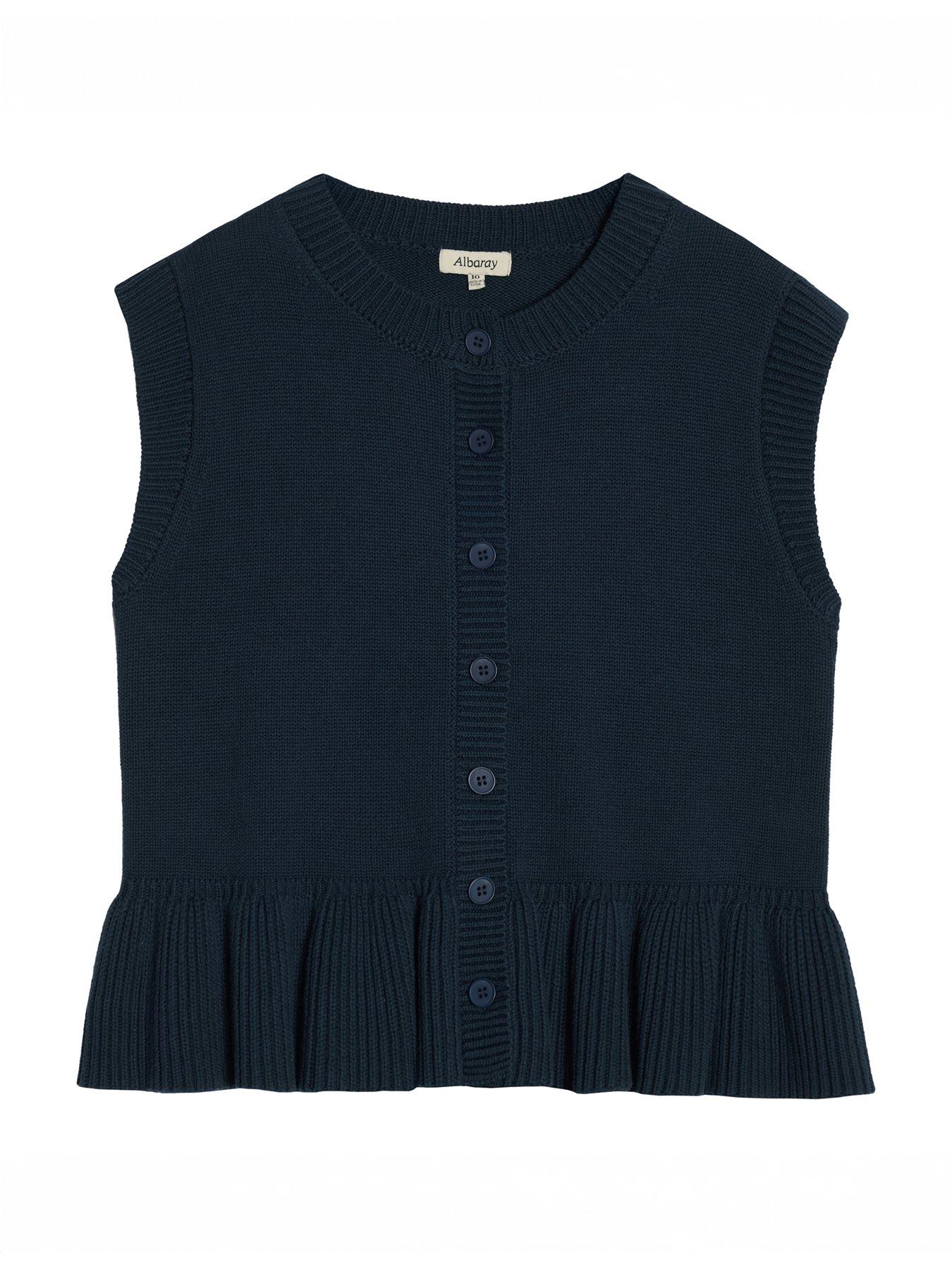 Image 4 of 4 of Albaray Peplum Hem Cotton Knitted Vest - Navy