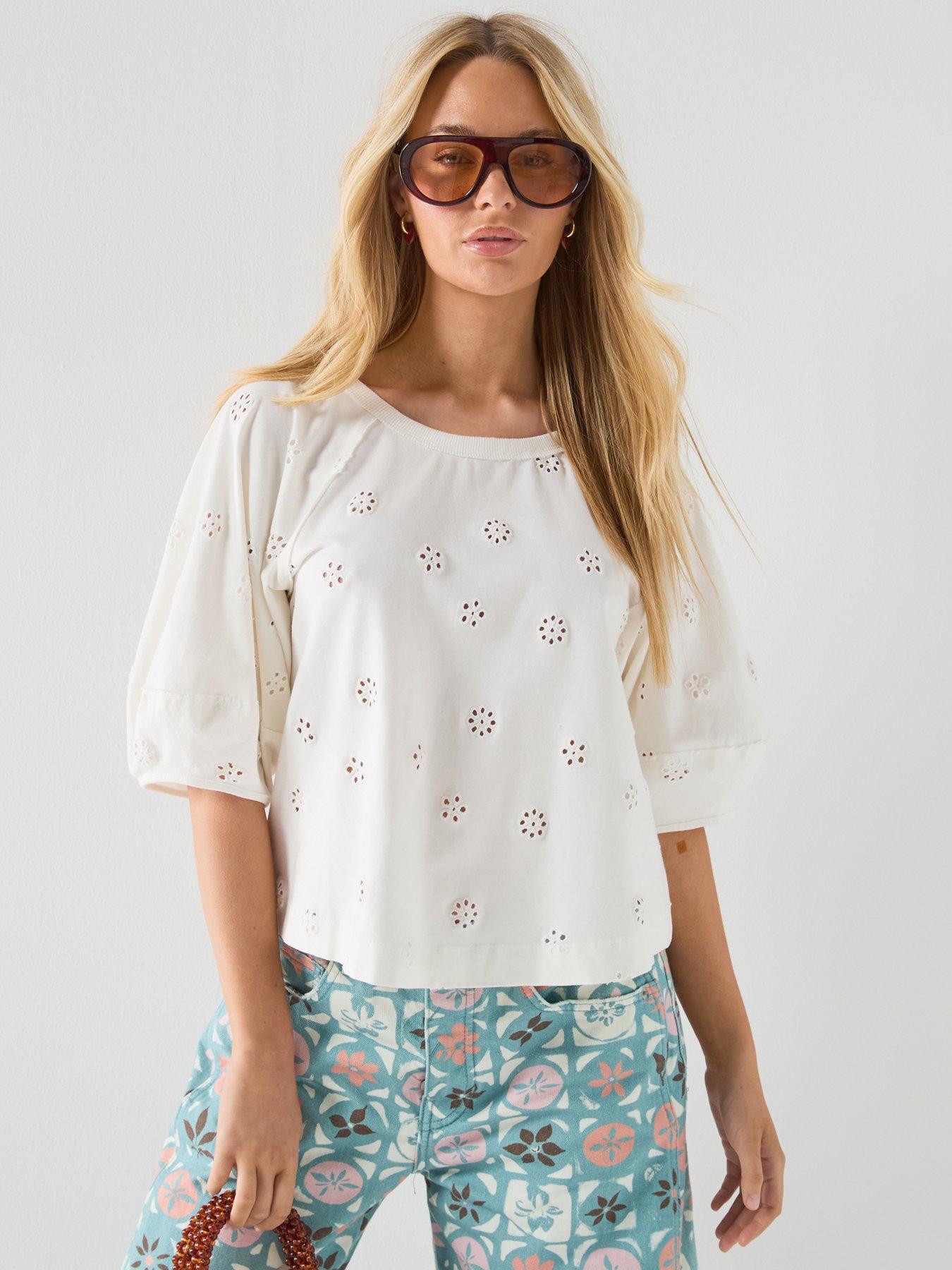 FREE PEOPLE Jessie Eyelet T-Shirt - White