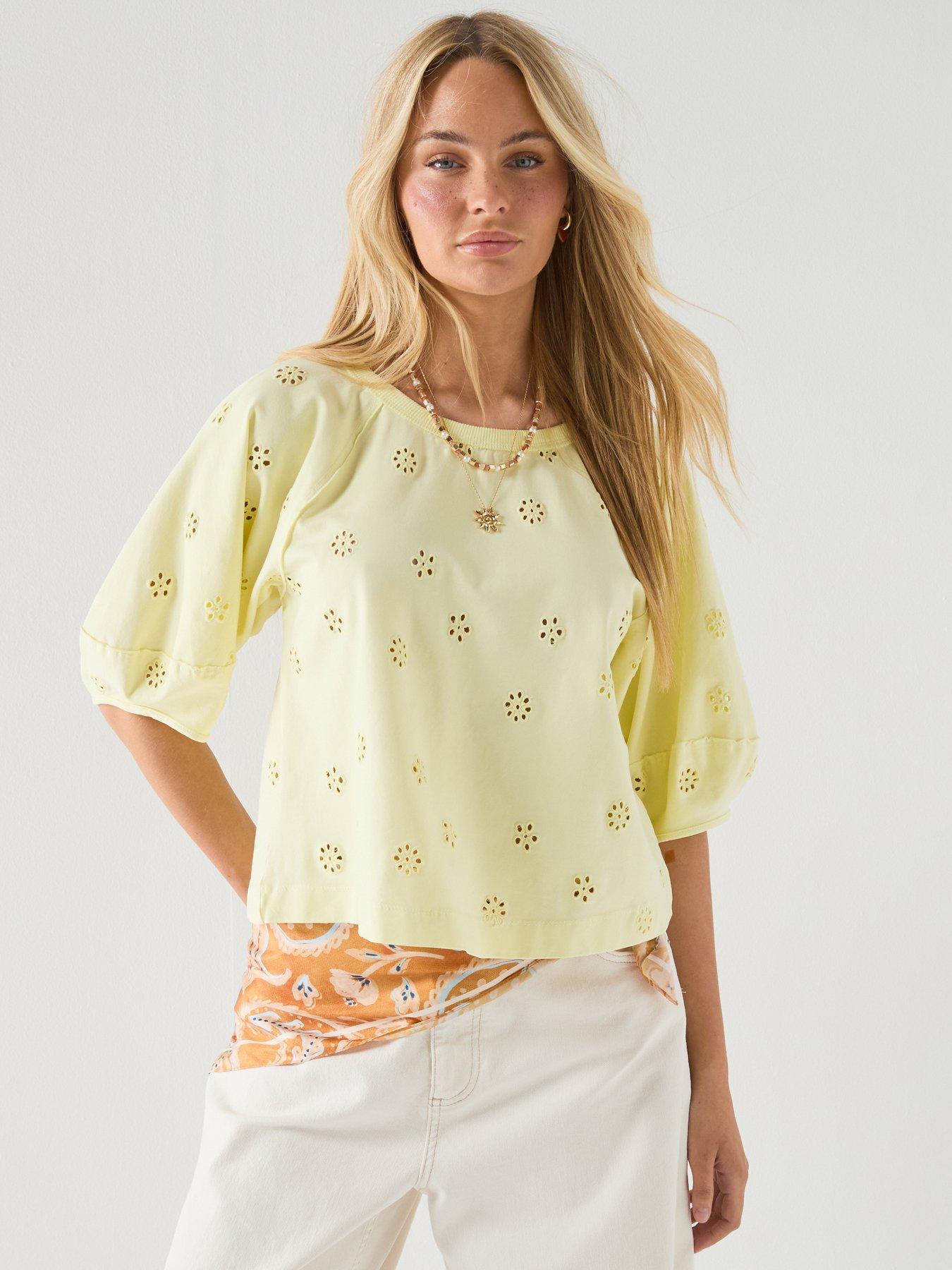 FREE PEOPLE Jessie Eyelet T-Shirt - Yellow