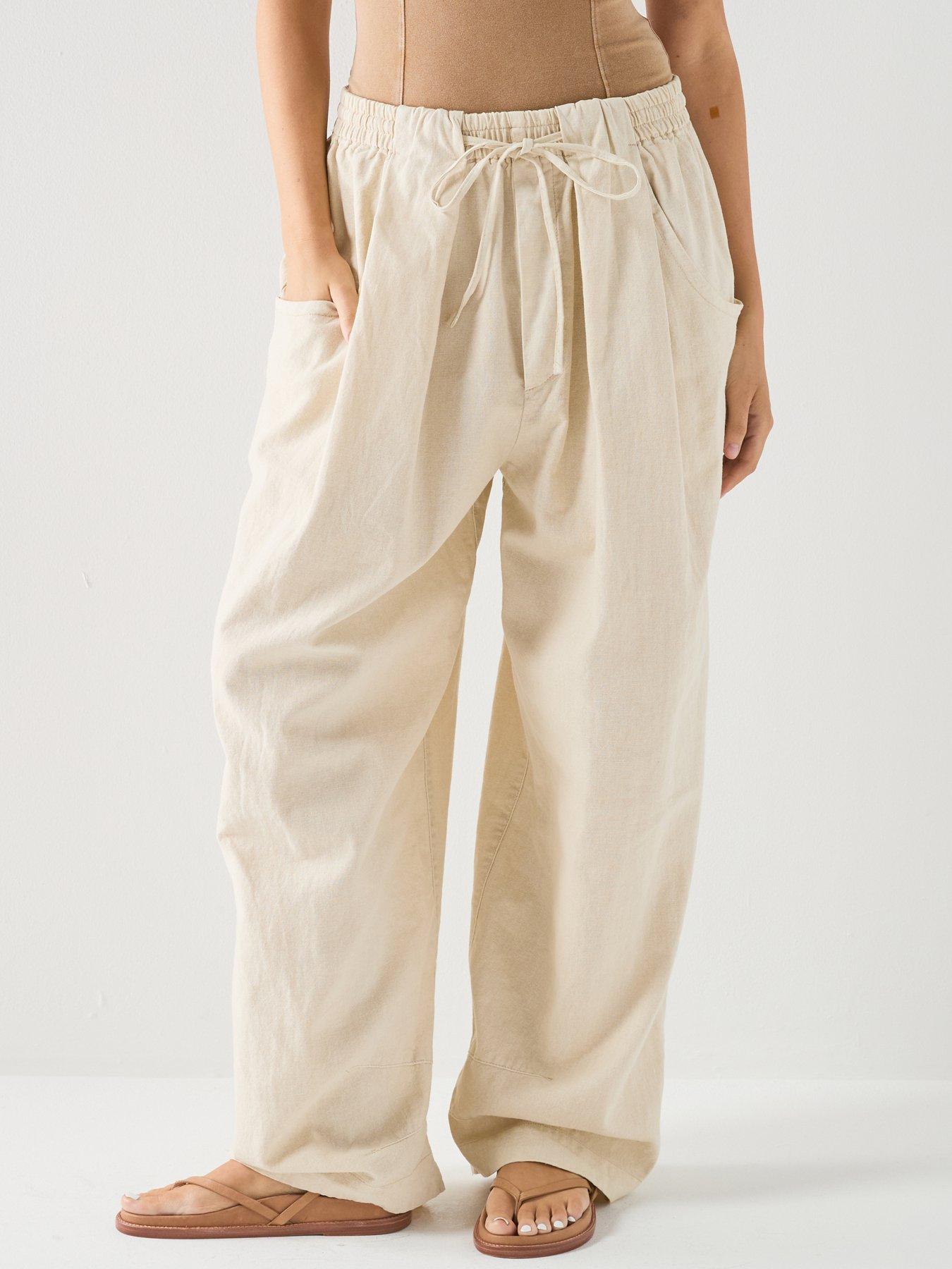 Image 1 of 6 of FREE PEOPLE Chambers Laid Back Pull On Pants - Beige