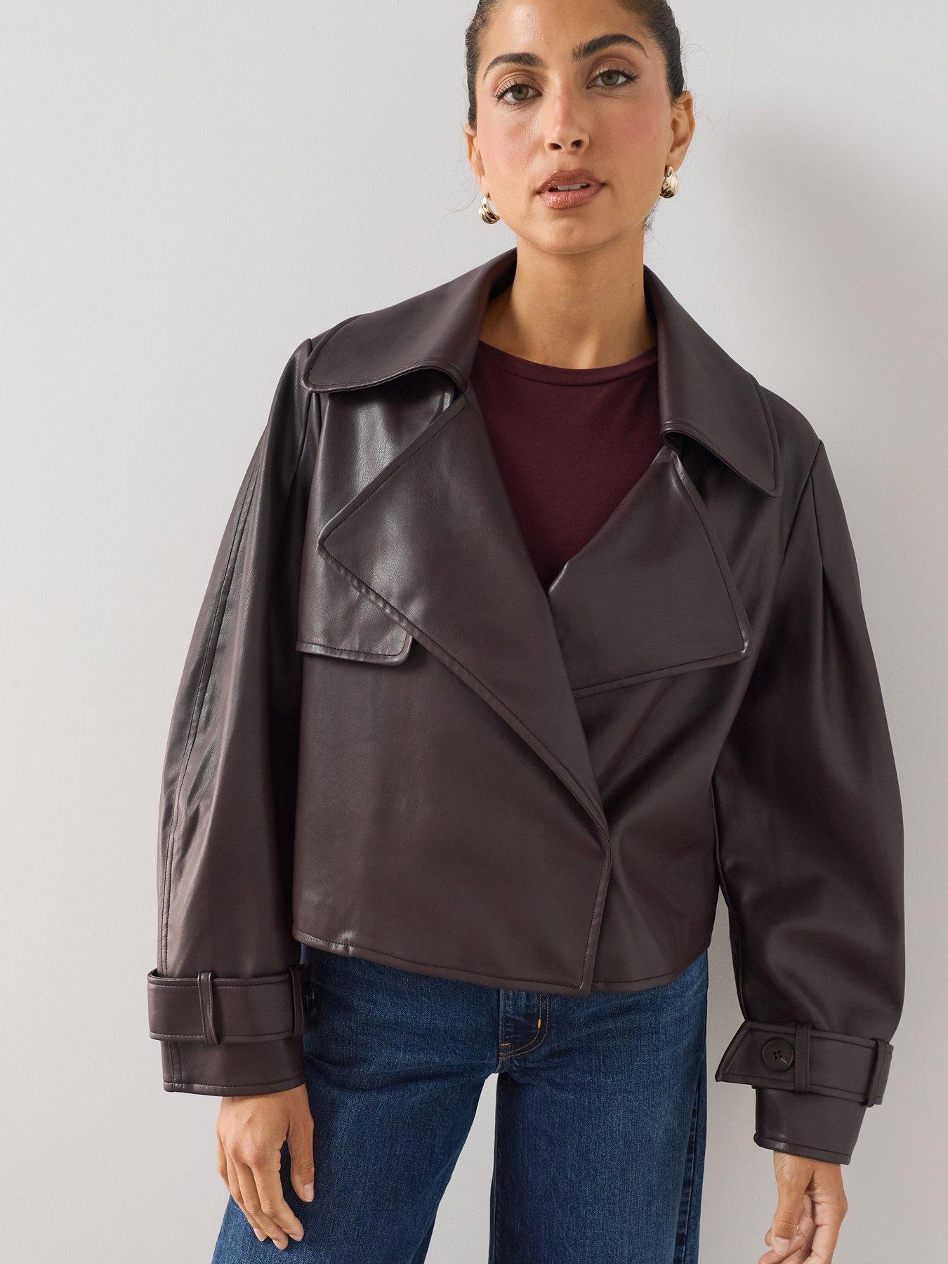 The Very Collection Faux Leather Cropped Trench - Plum
