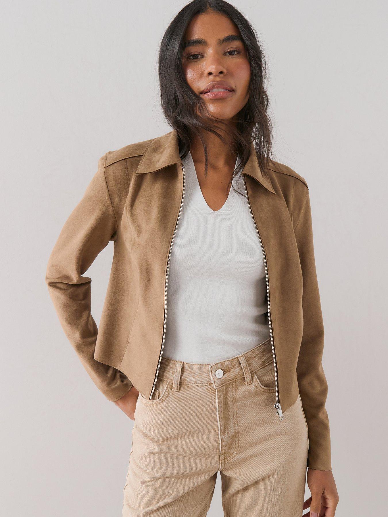 The Very Collection Zip Front Suedette Jacket - Brown