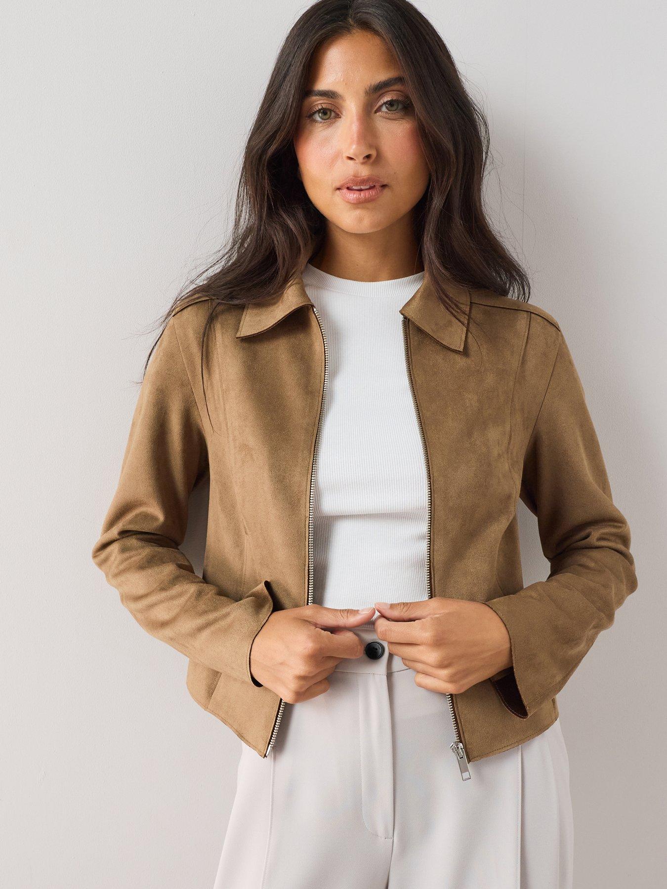 Image 1 of 7 of The Very Collection Zip Front Suedette Jacket - Brown