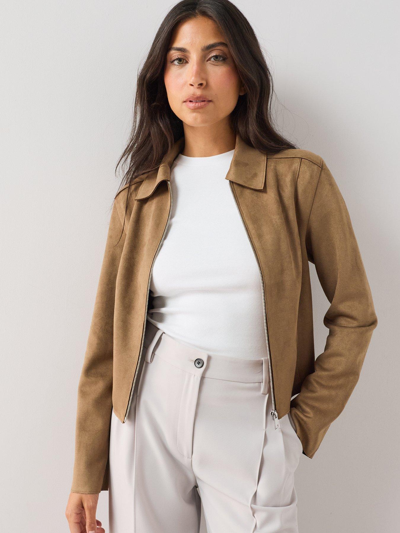 Image 6 of 7 of The Very Collection Zip Front Suedette Jacket - Brown