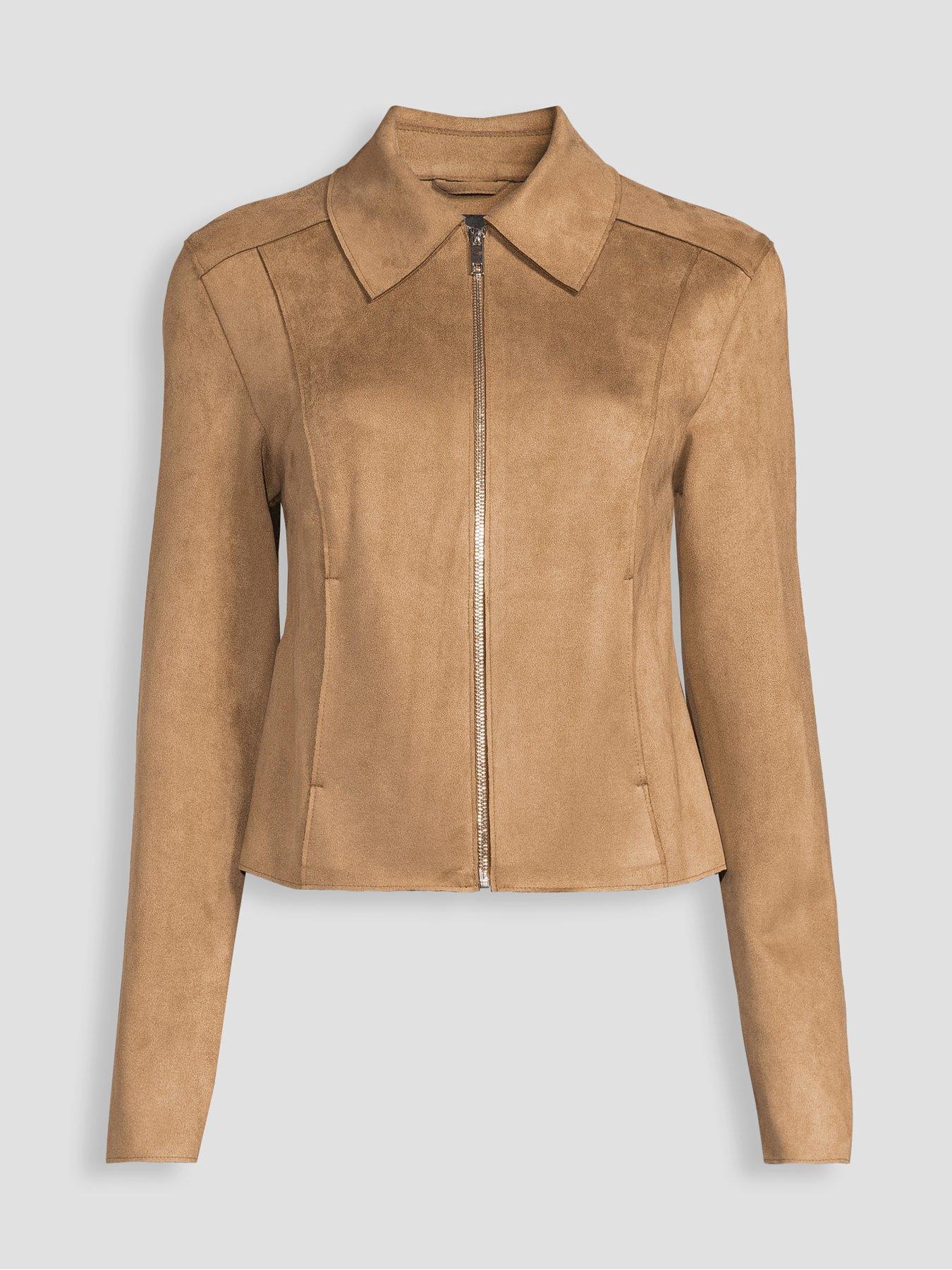 Image 7 of 7 of The Very Collection Zip Front Suedette Jacket - Brown