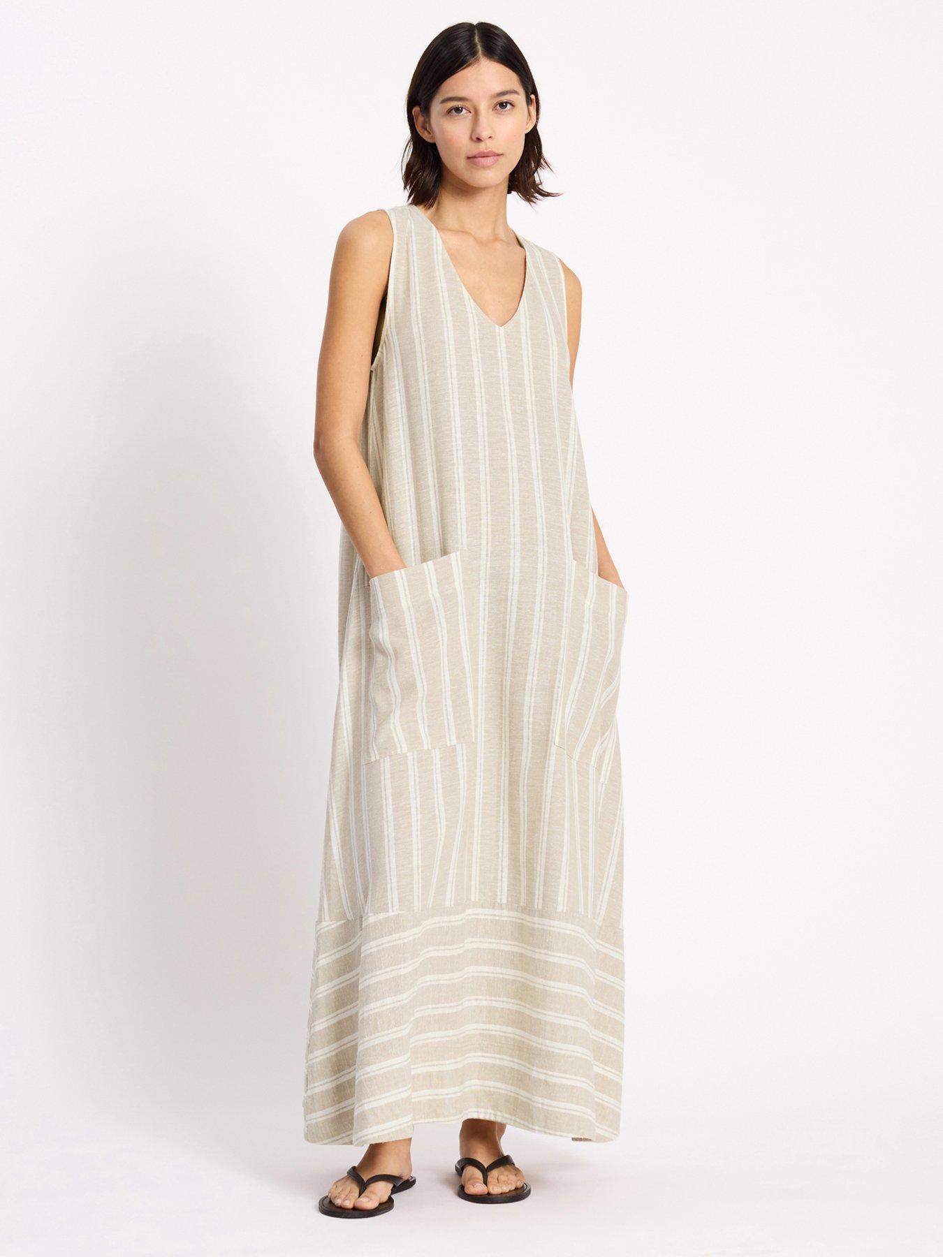 Albaray Linen Stripe Sleeveless Dress - Beige