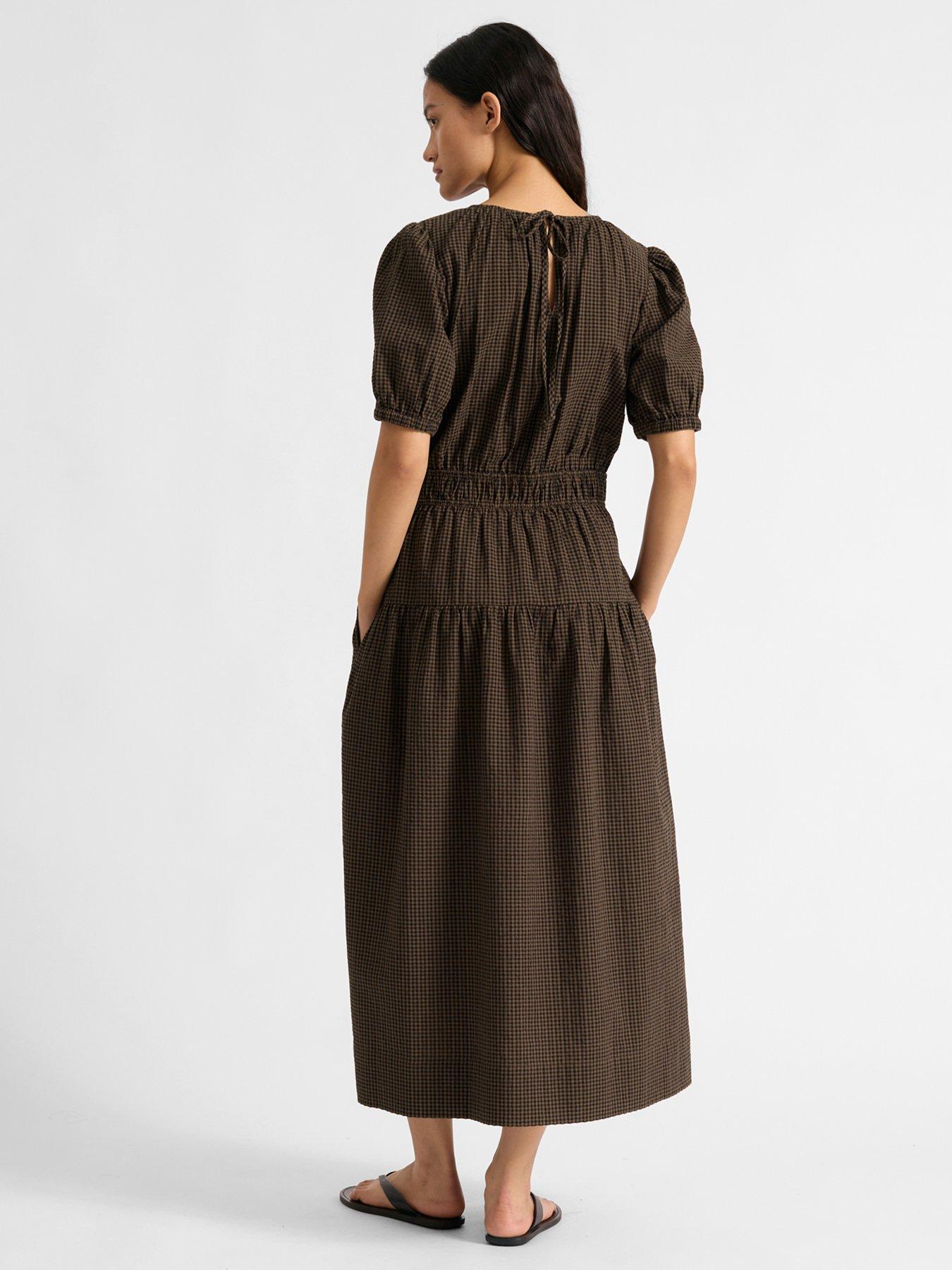  image of albaray-gingham-midi-dress-brown