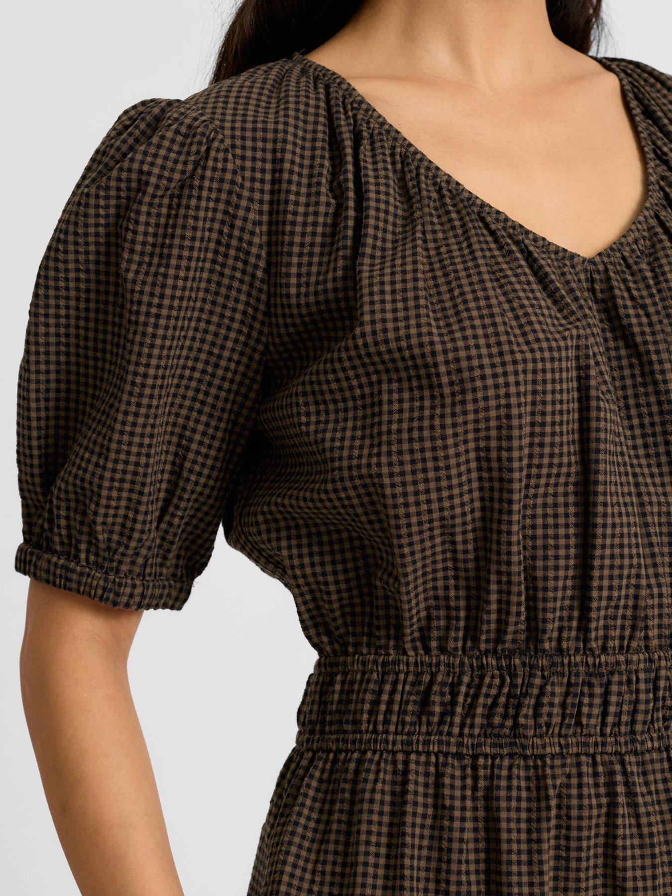  image of albaray-gingham-midi-dress-brown