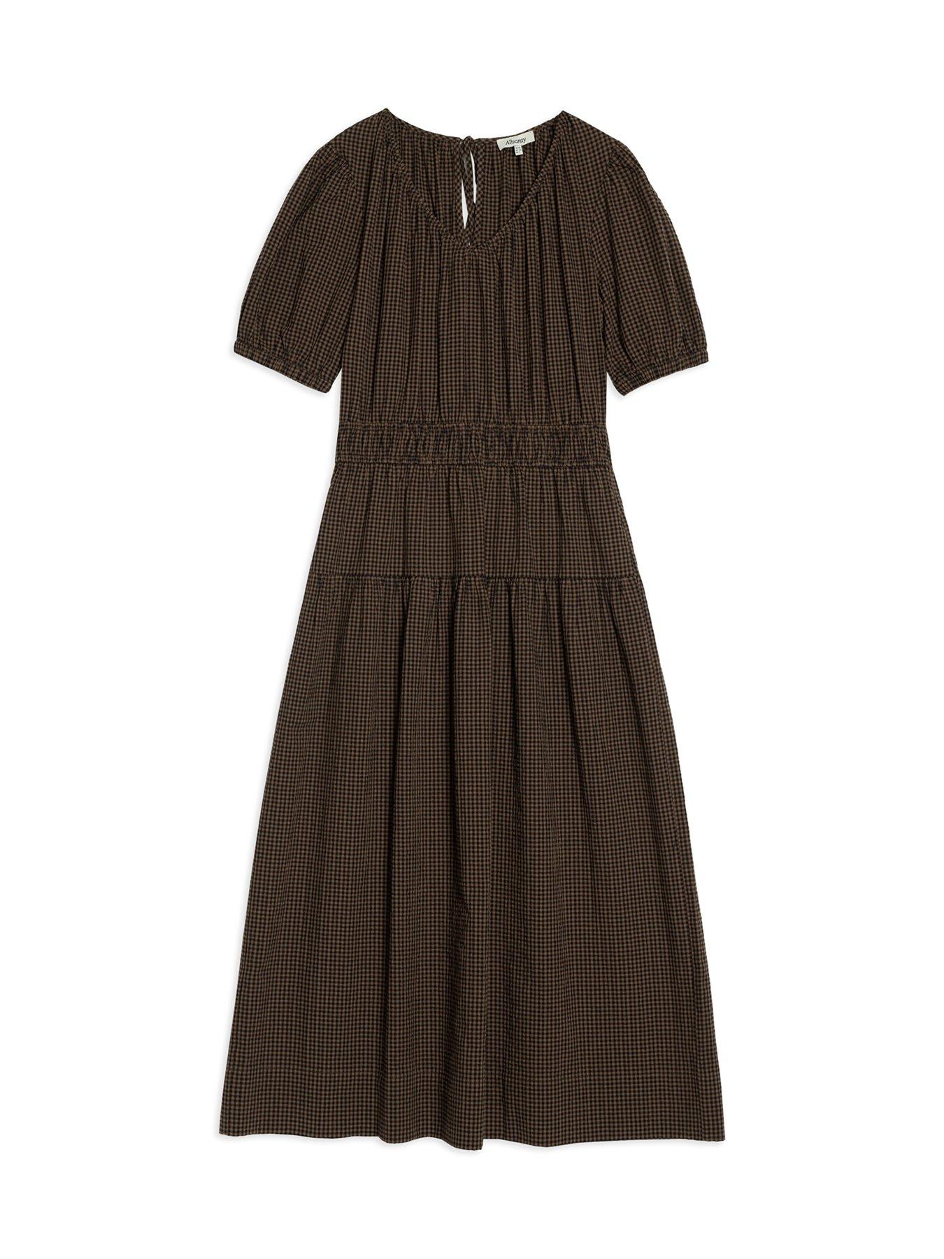 image of albaray-gingham-midi-dress-brown
