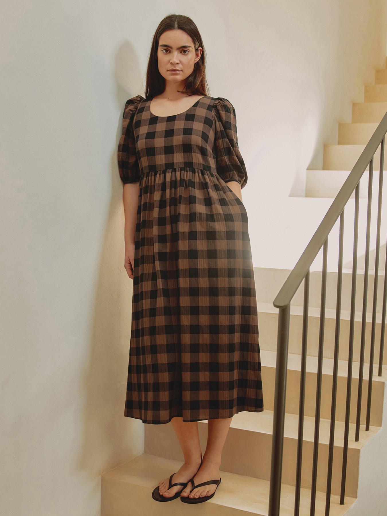 Image 1 of 5 of Albaray Chocolate Gingham Iconic Dress - Brown