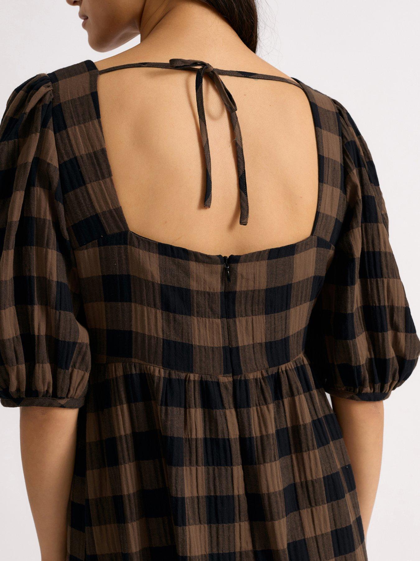 Image 4 of 5 of Albaray Chocolate Gingham Iconic Dress - Brown