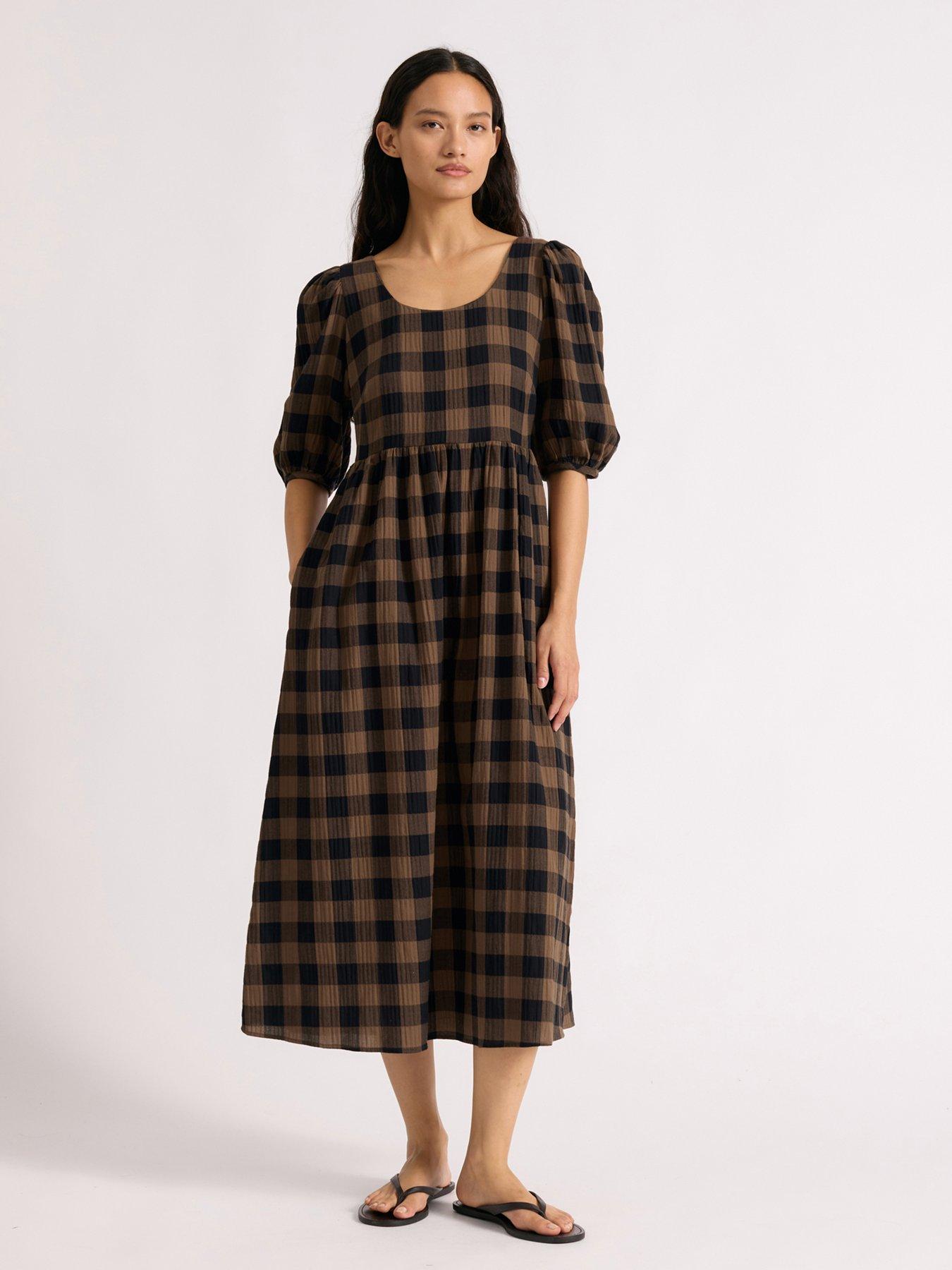Image 5 of 5 of Albaray Chocolate Gingham Iconic Dress - Brown