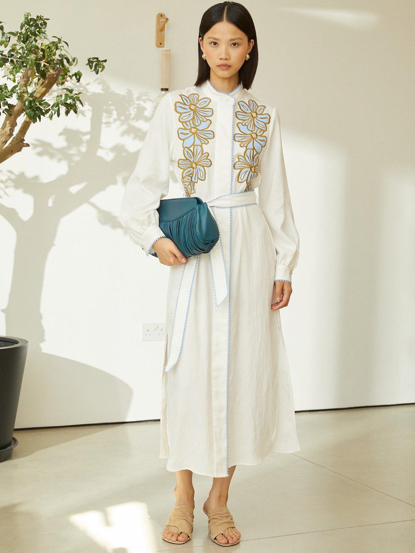 Image 1 of 2 of Jovanna Zina Embroidered Midi Dress - White