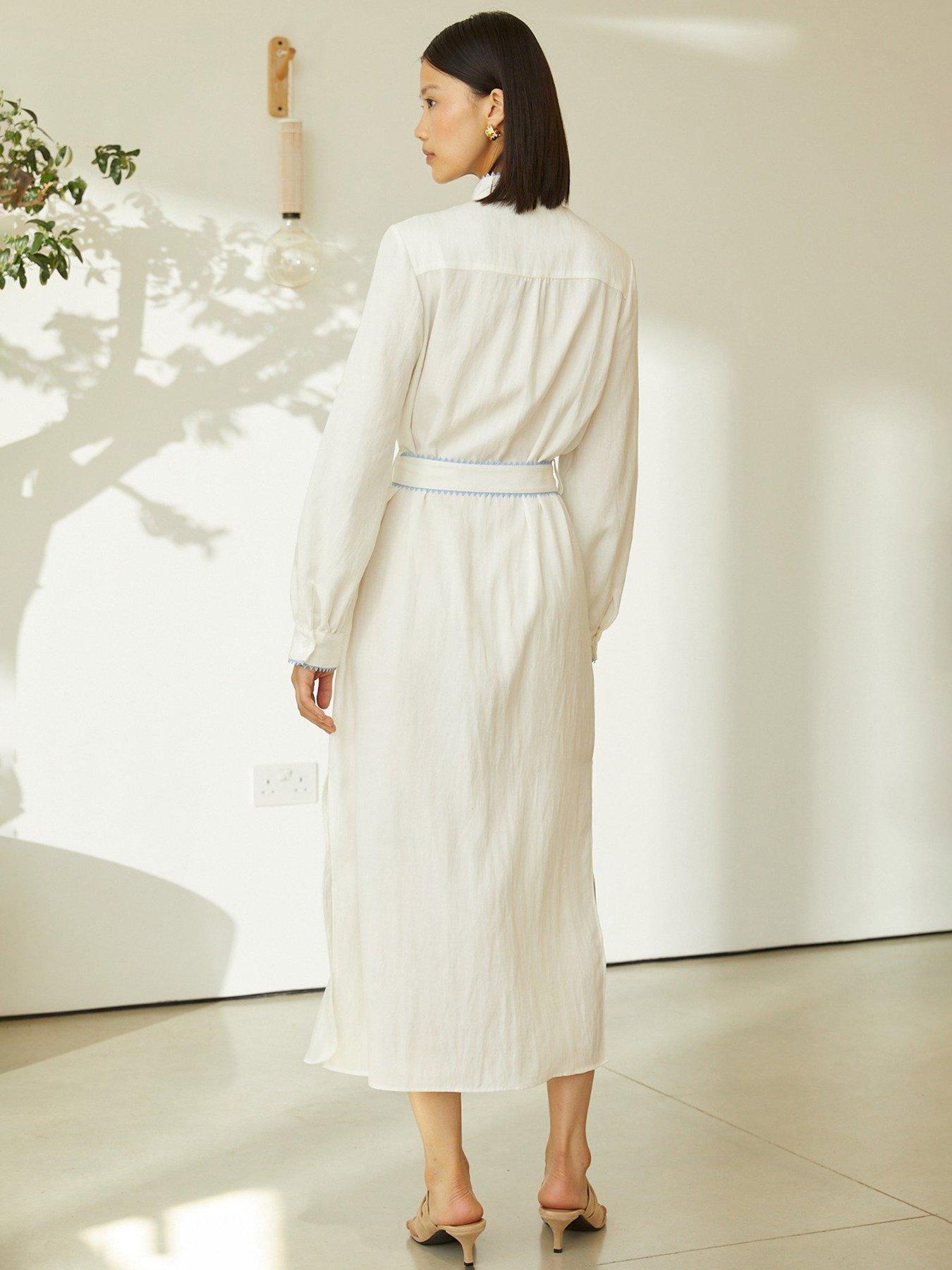 Image 2 of 2 of Jovanna Zina Embroidered Midi Dress - White