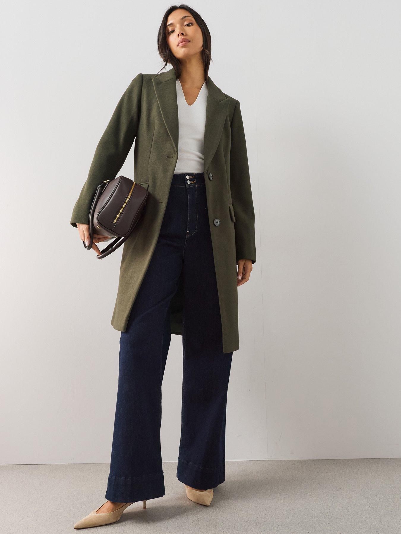 Image 1 of 7 of The Very Collection Womens Longline Single Breasted Notch Lapel Coat - Green