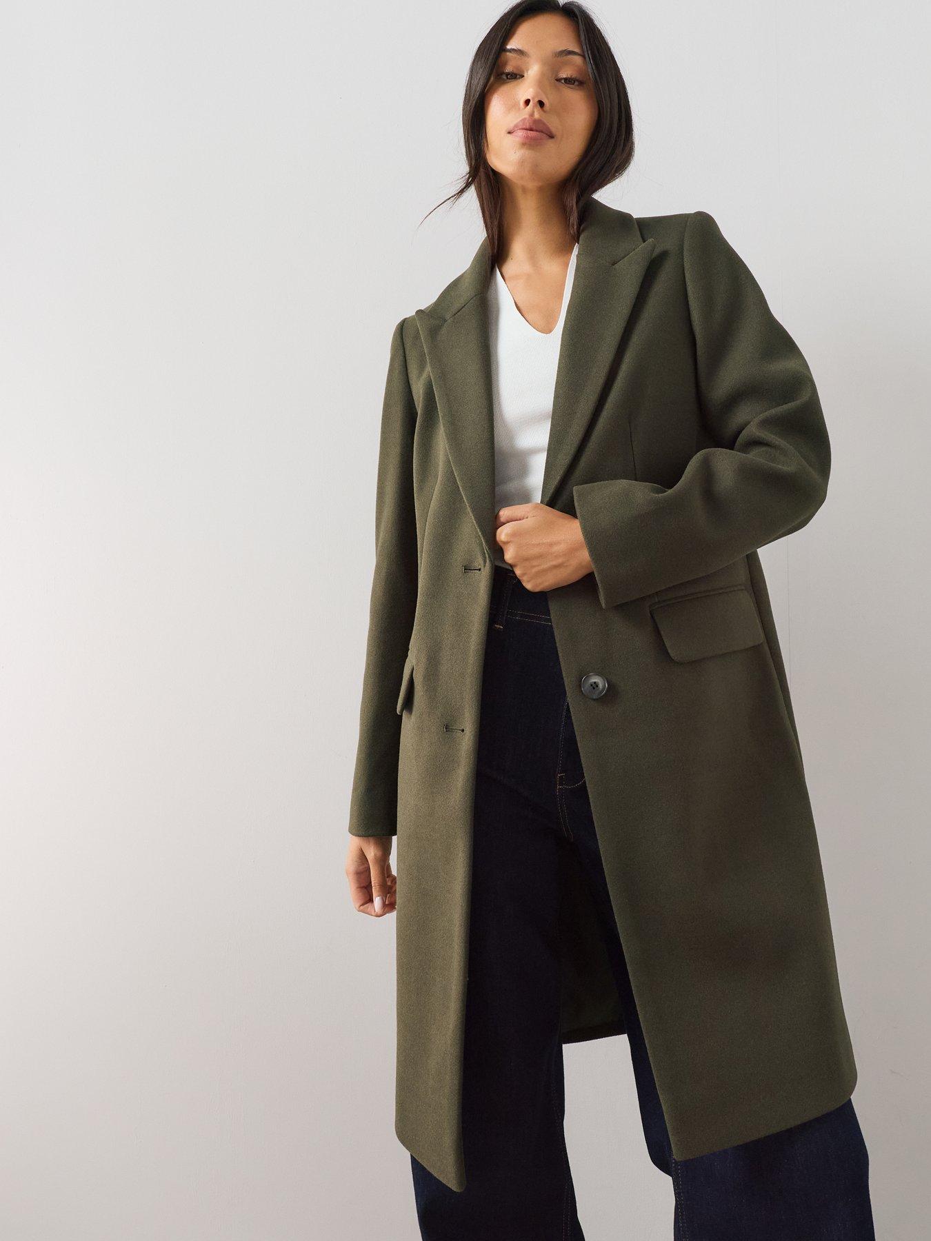 Image 3 of 7 of The Very Collection Womens Longline Single Breasted Notch Lapel Coat - Green