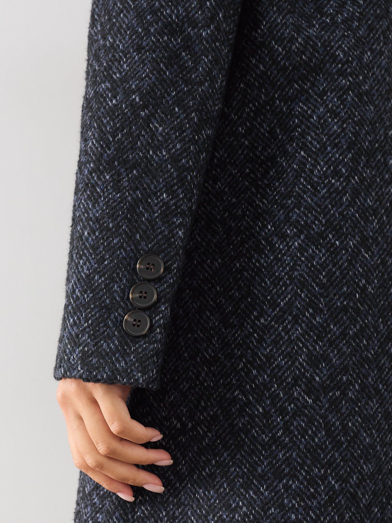Image 4 of 7 of The Very Collection Womens Double Breasted Longline Textured Coat - Navy
