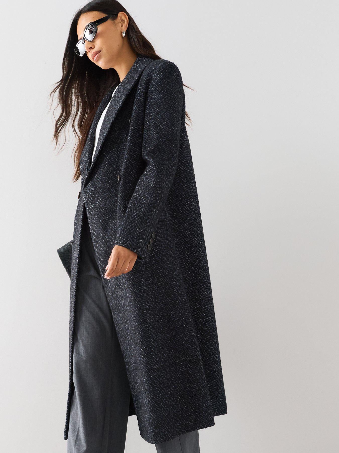Image 6 of 7 of The Very Collection Womens Double Breasted Longline Textured Coat - Navy