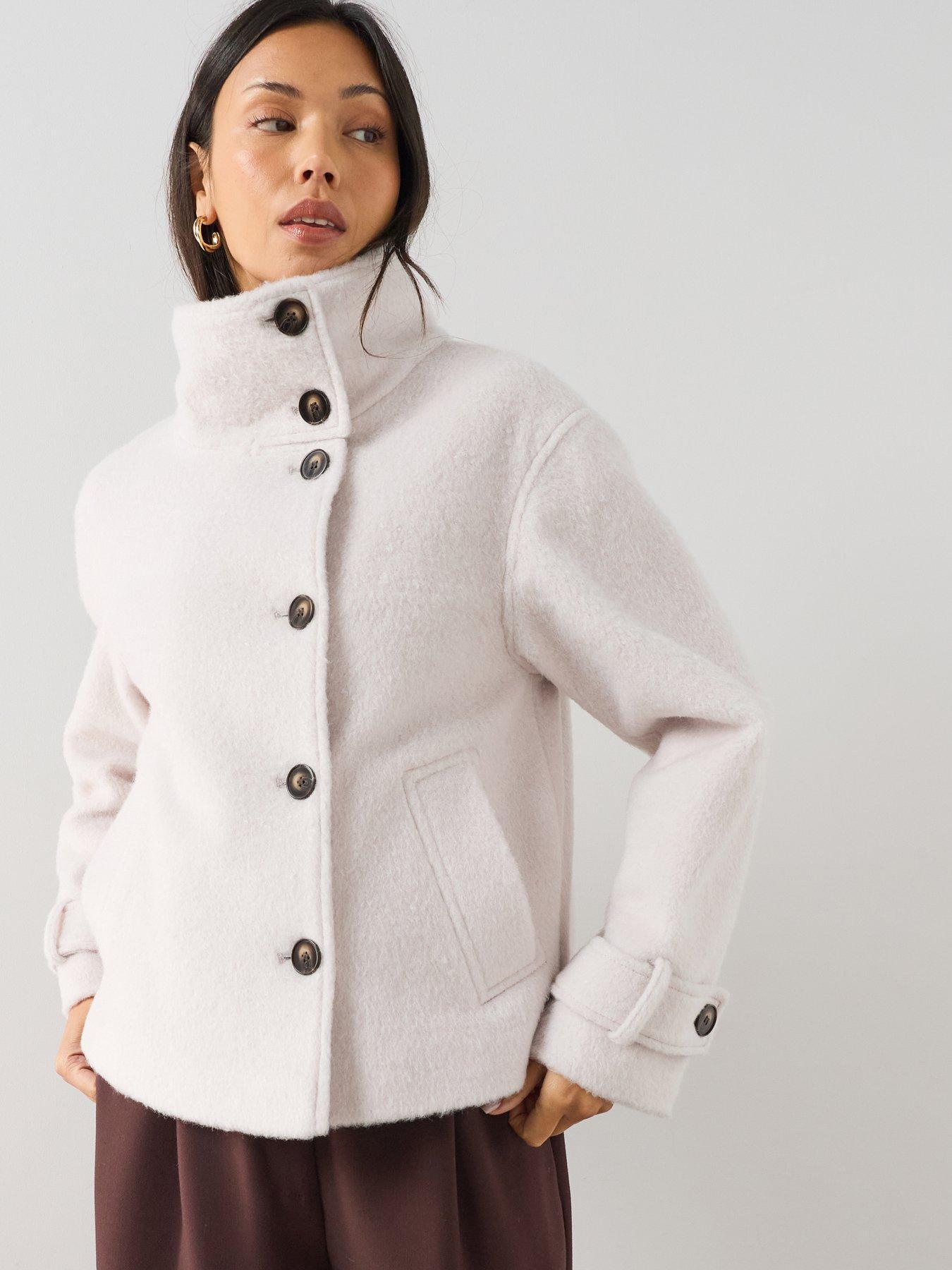 Image 1 of 7 of The Very Collection Womens Funnel Neck Button-Through Coat - Cream