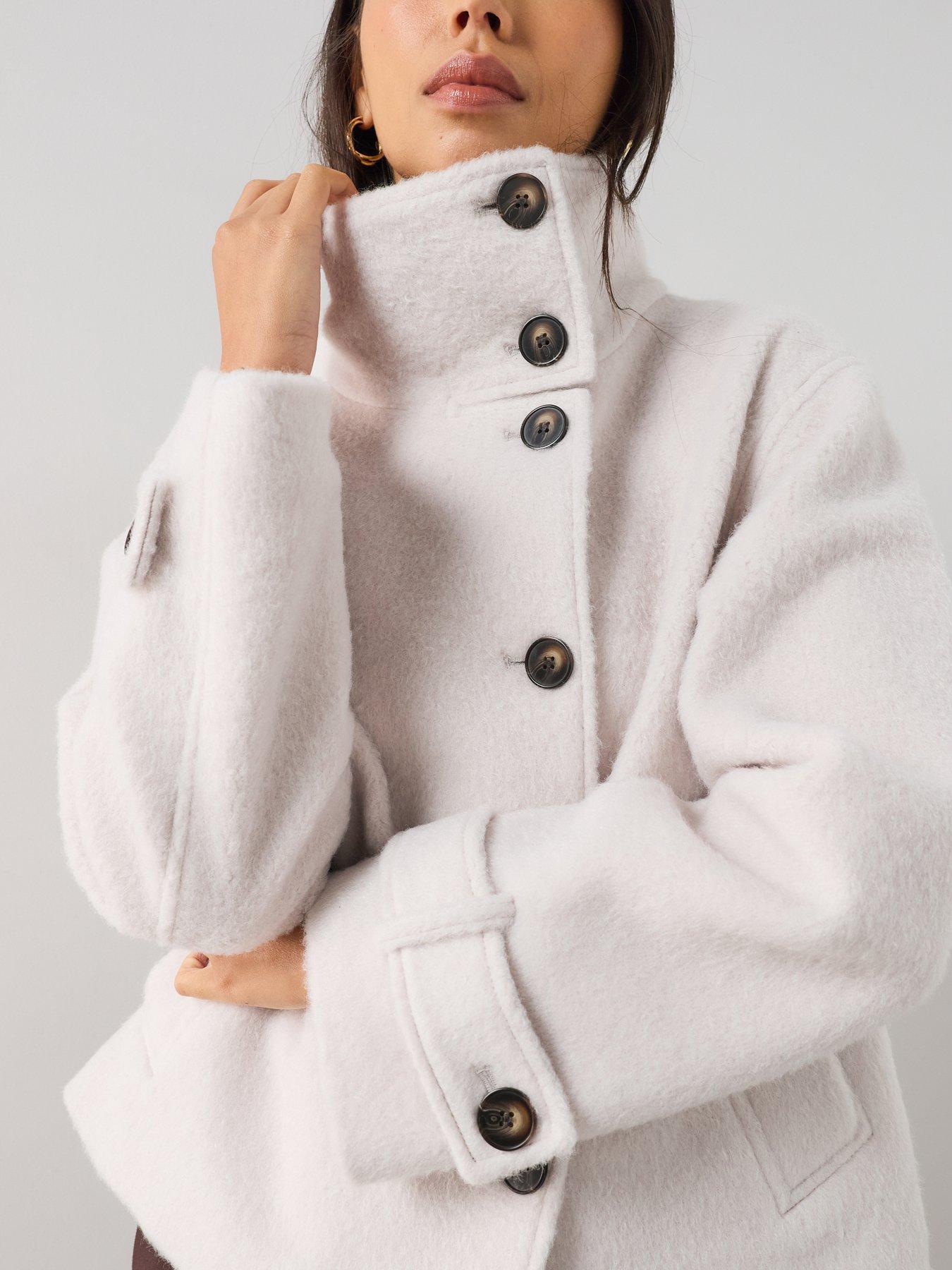 Image 4 of 7 of The Very Collection Womens Funnel Neck Button-Through Coat - Cream