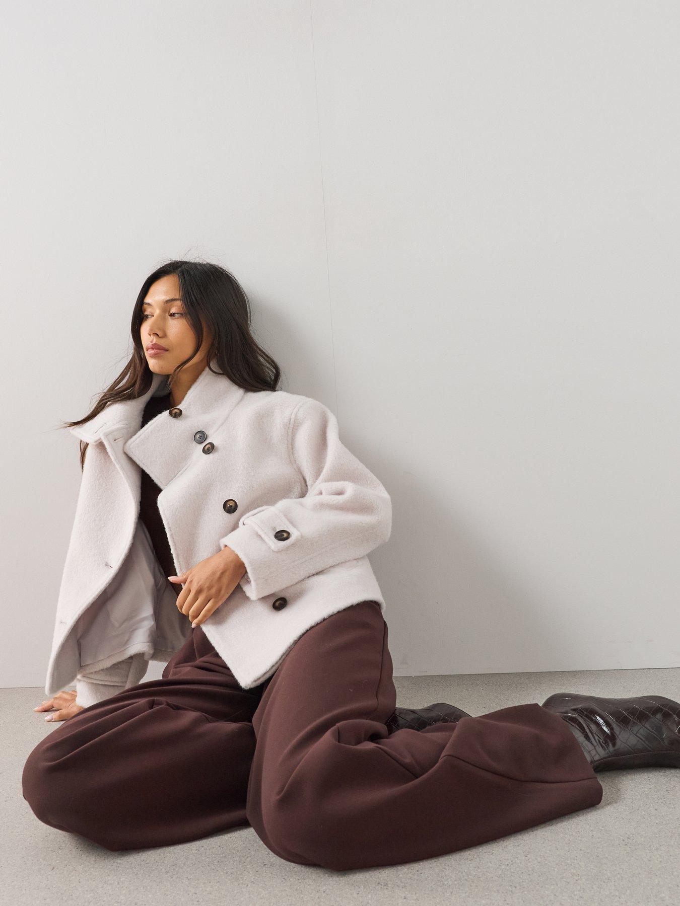 Image 5 of 7 of The Very Collection Womens Funnel Neck Button-Through Coat - Cream