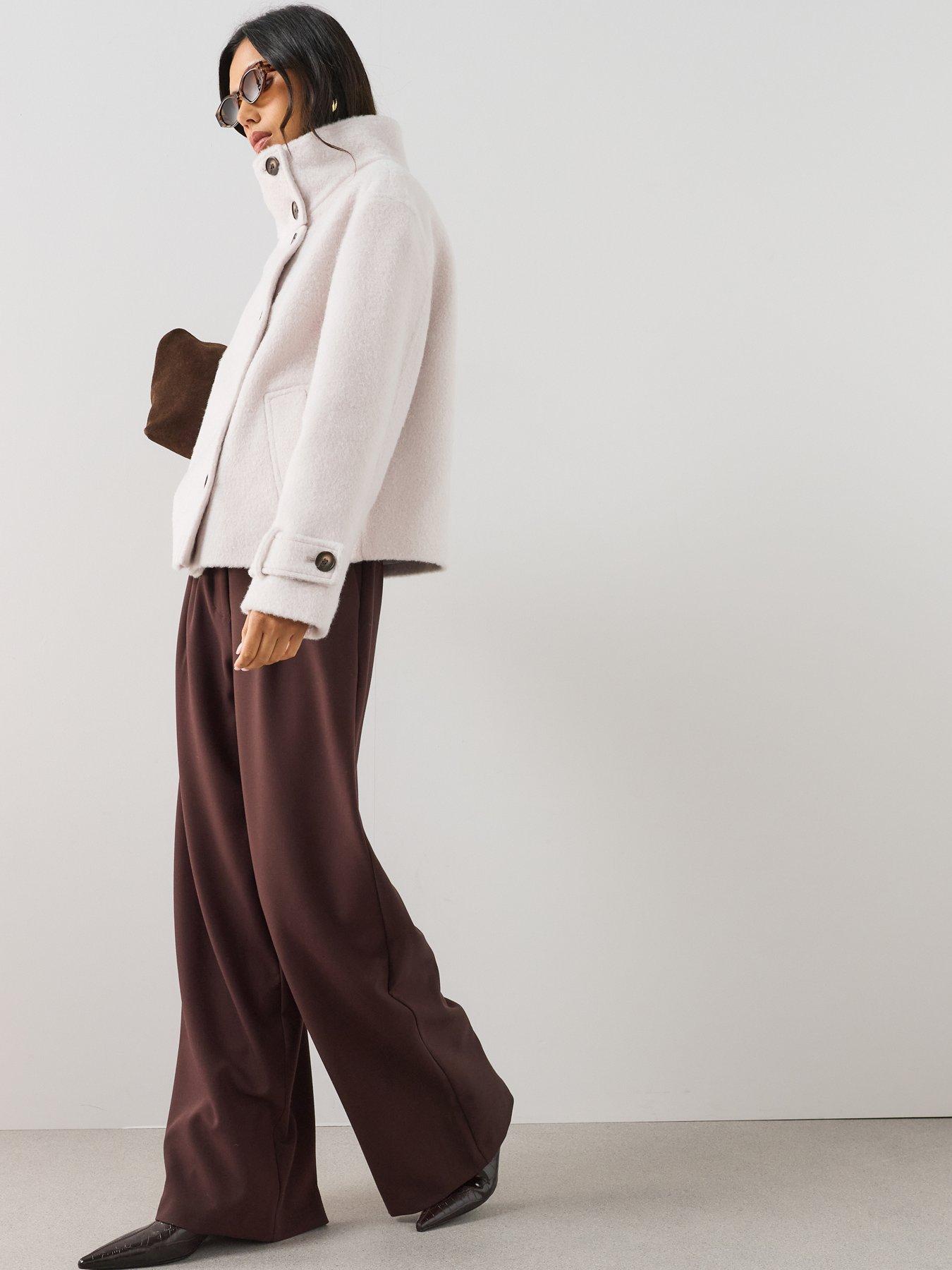 Image 6 of 7 of The Very Collection Womens Funnel Neck Button-Through Coat - Cream
