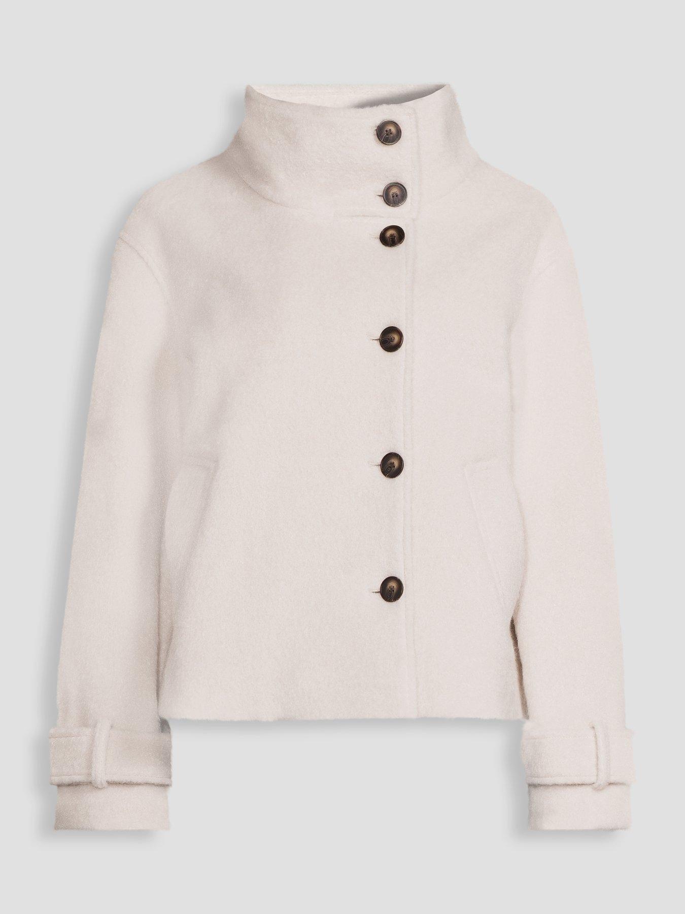 Image 7 of 7 of The Very Collection Womens Funnel Neck Button-Through Coat - Cream