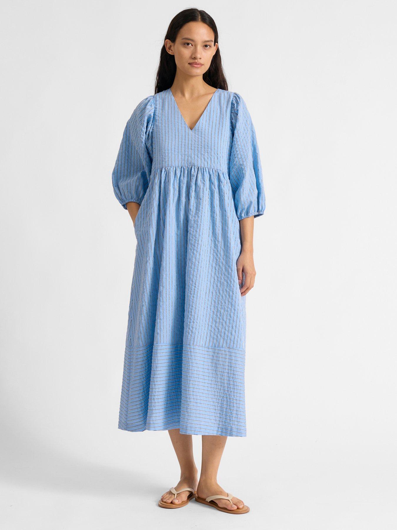 Albaray Stripe V Neck Dress - Blue