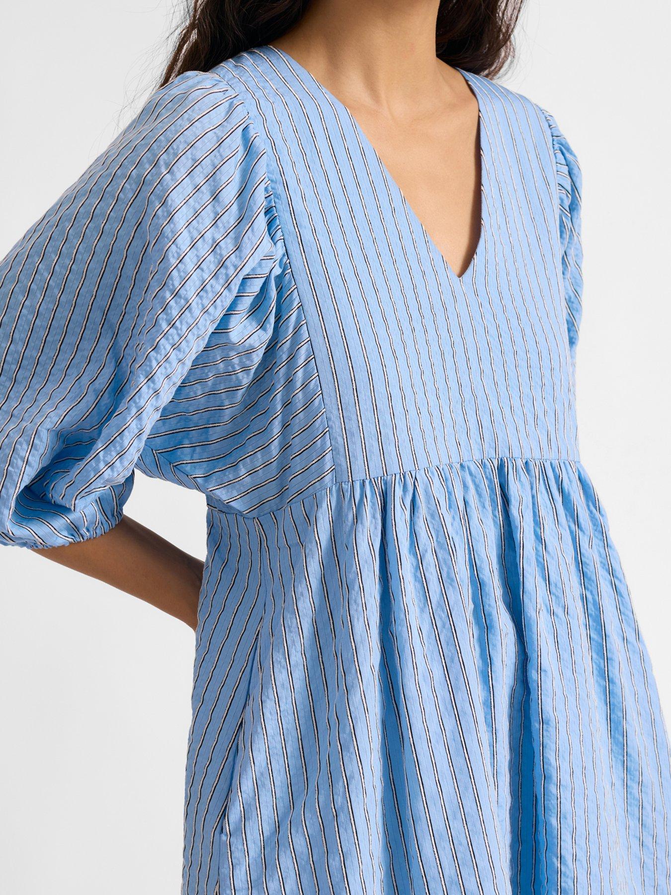 Image 3 of 4 of Albaray Stripe V Neck Dress - Blue