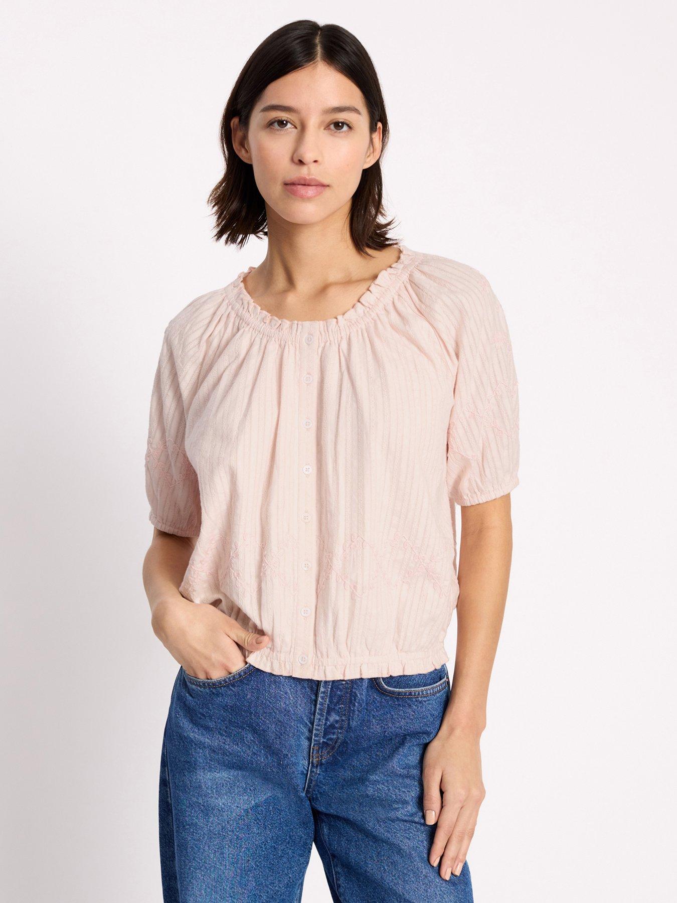 Albaray Elastic Hem Scoop Neck Top - Pink