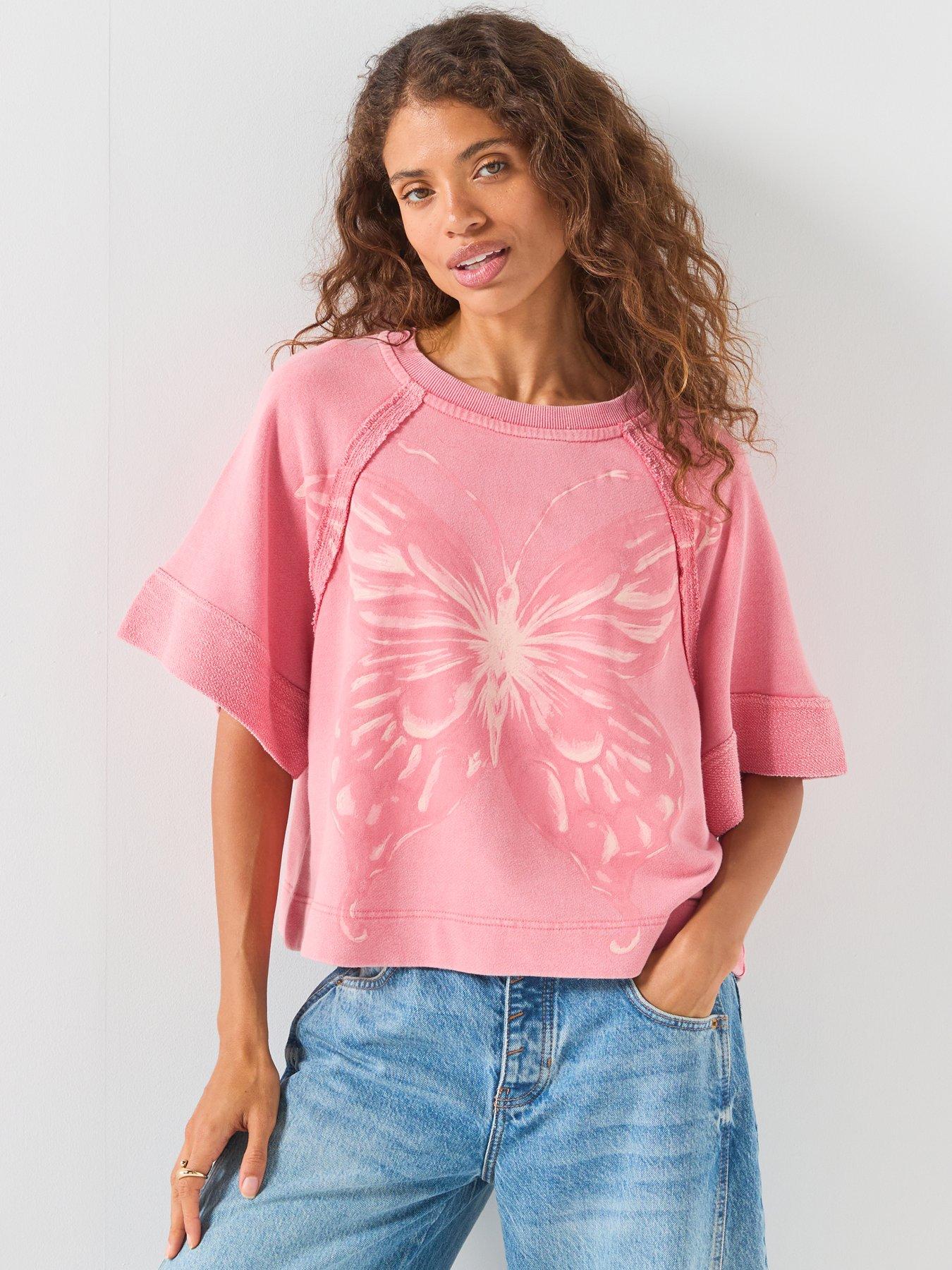 FREE PEOPLE Dahlia Short Sleeve Pullover - Pink
