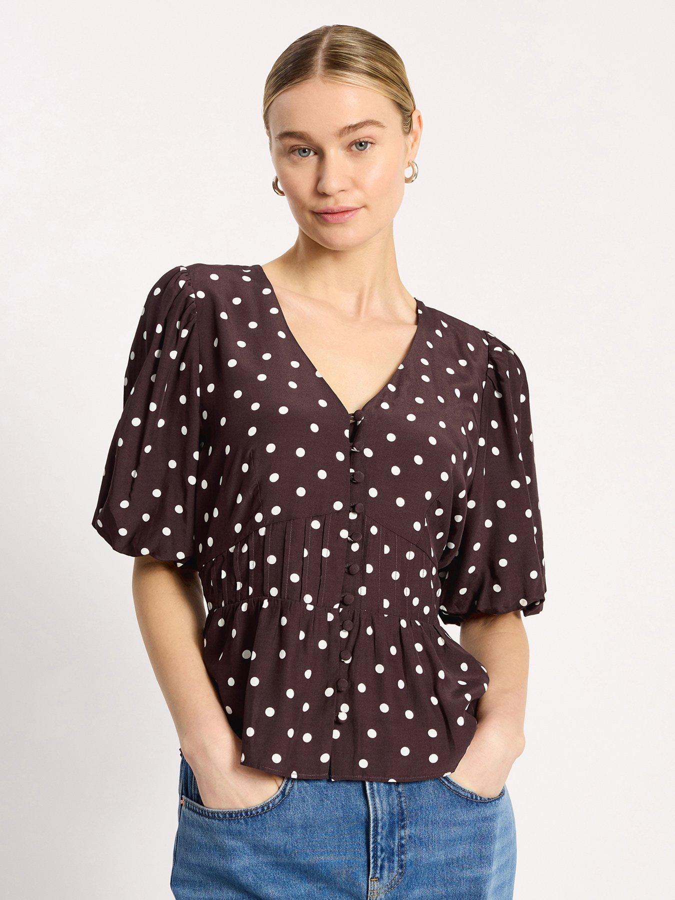 Albaray Spot Print V-Neck Top - Chocolate