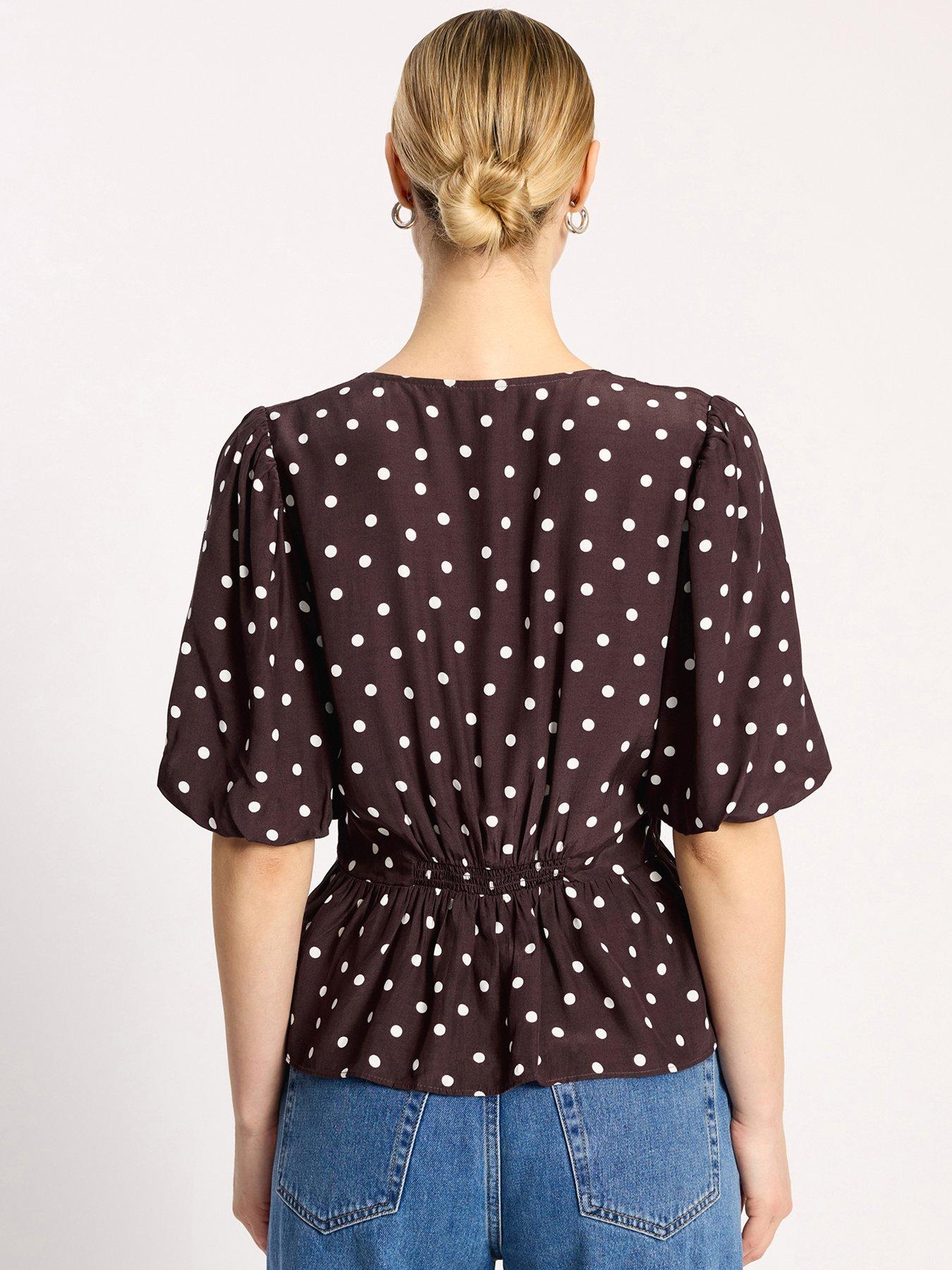 Image 2 of 5 of Albaray Spot Print V-Neck Top - Chocolate