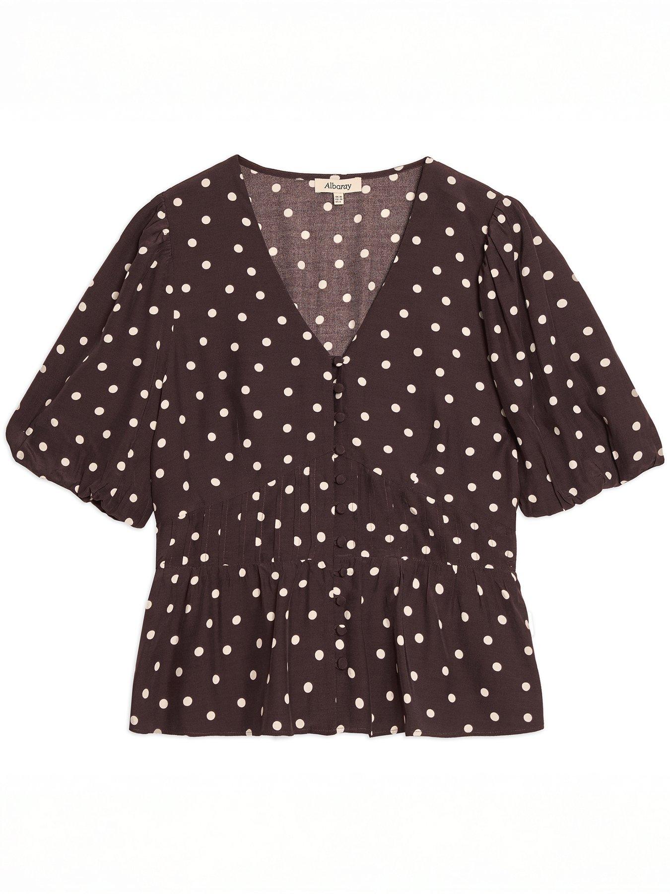 Image 5 of 5 of Albaray Spot Print V-Neck Top - Chocolate