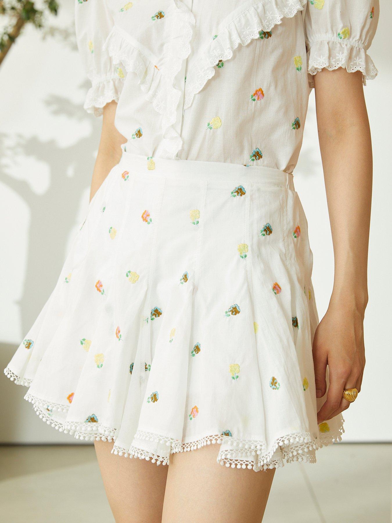 Image 2 of 3 of Jovonna London Mediaslide Embroidered Mini Skirt - White