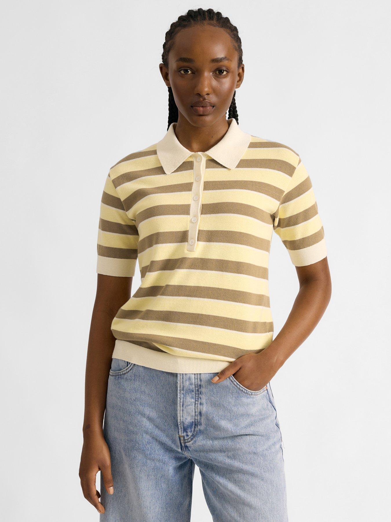  image of albaray-lemon-amp-camel-stripe-polo-yellow