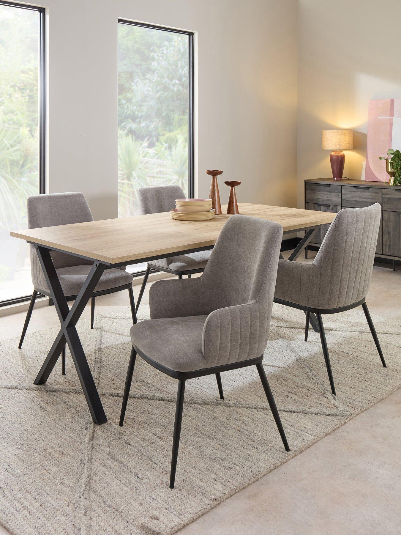 The Very Collection Harlem 160cm Light Oak Dining Table  &  4 Nina Light Grey Dining Chairs - FSC® Certified