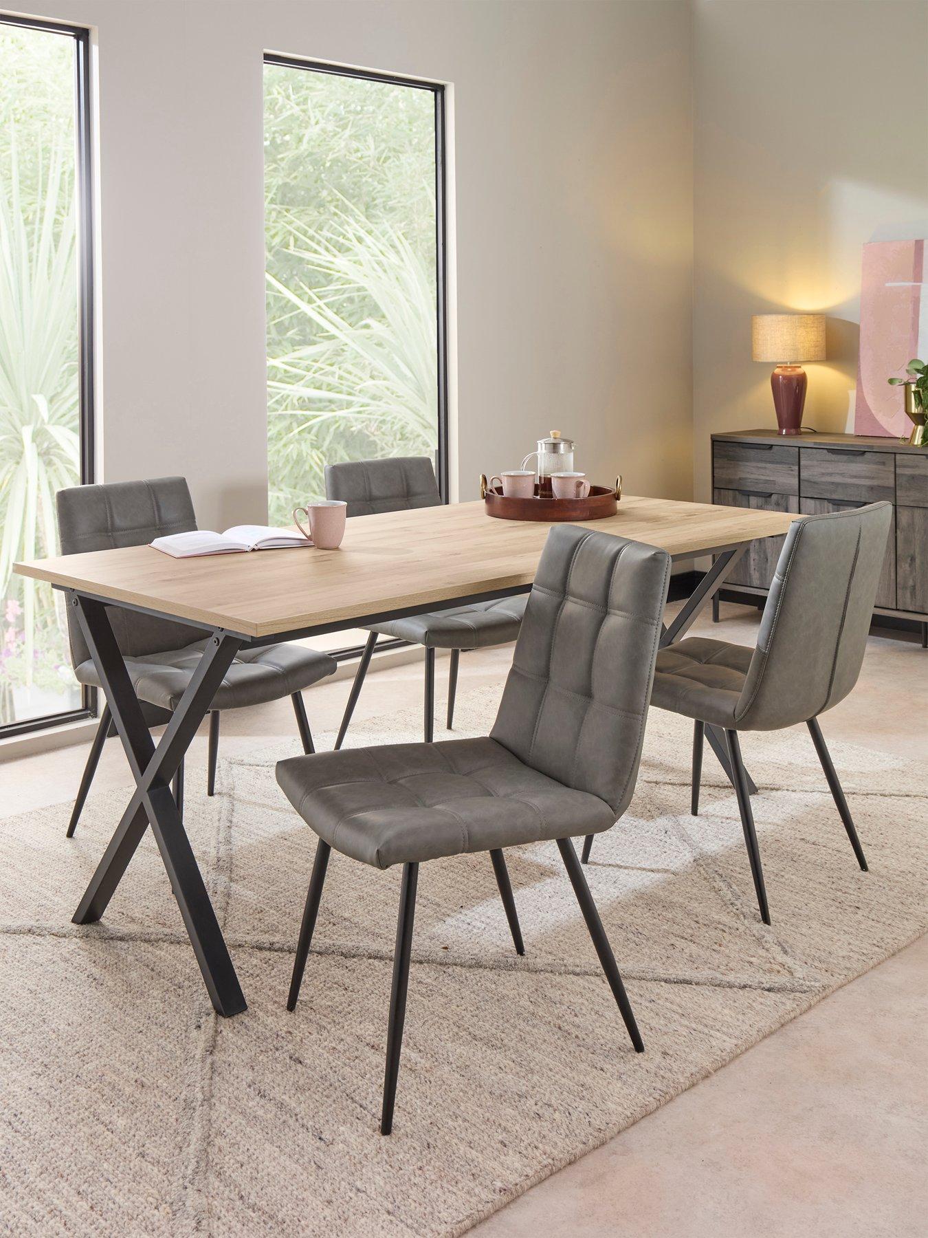 The Very Collection Harlem 180cm Light Oak Dining Table  &  Harlem Grey Dining Chairs
