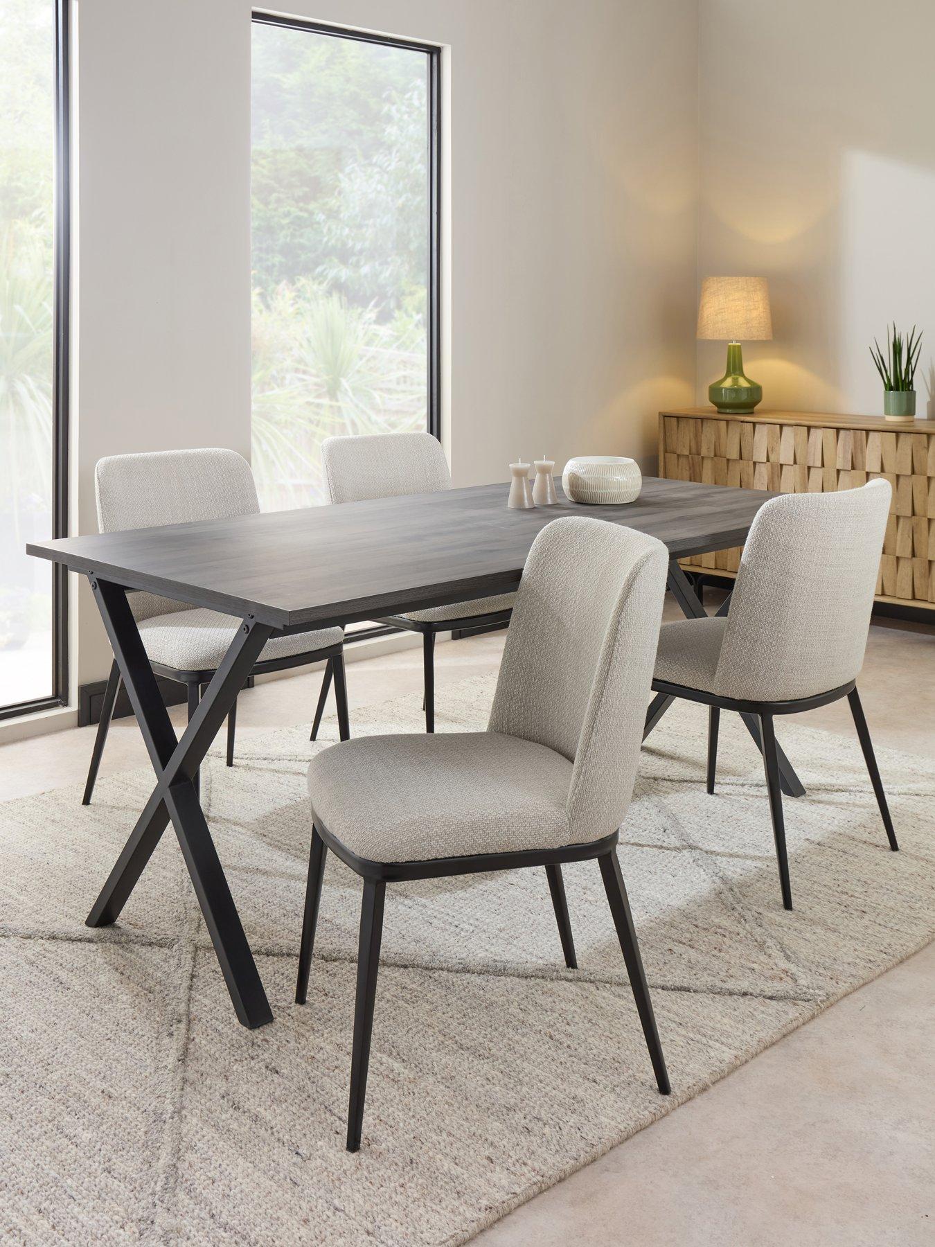 The Very Collection Harlem 180cm Black Oak Dining Table  &  4 Willow Standard Dining Chairs