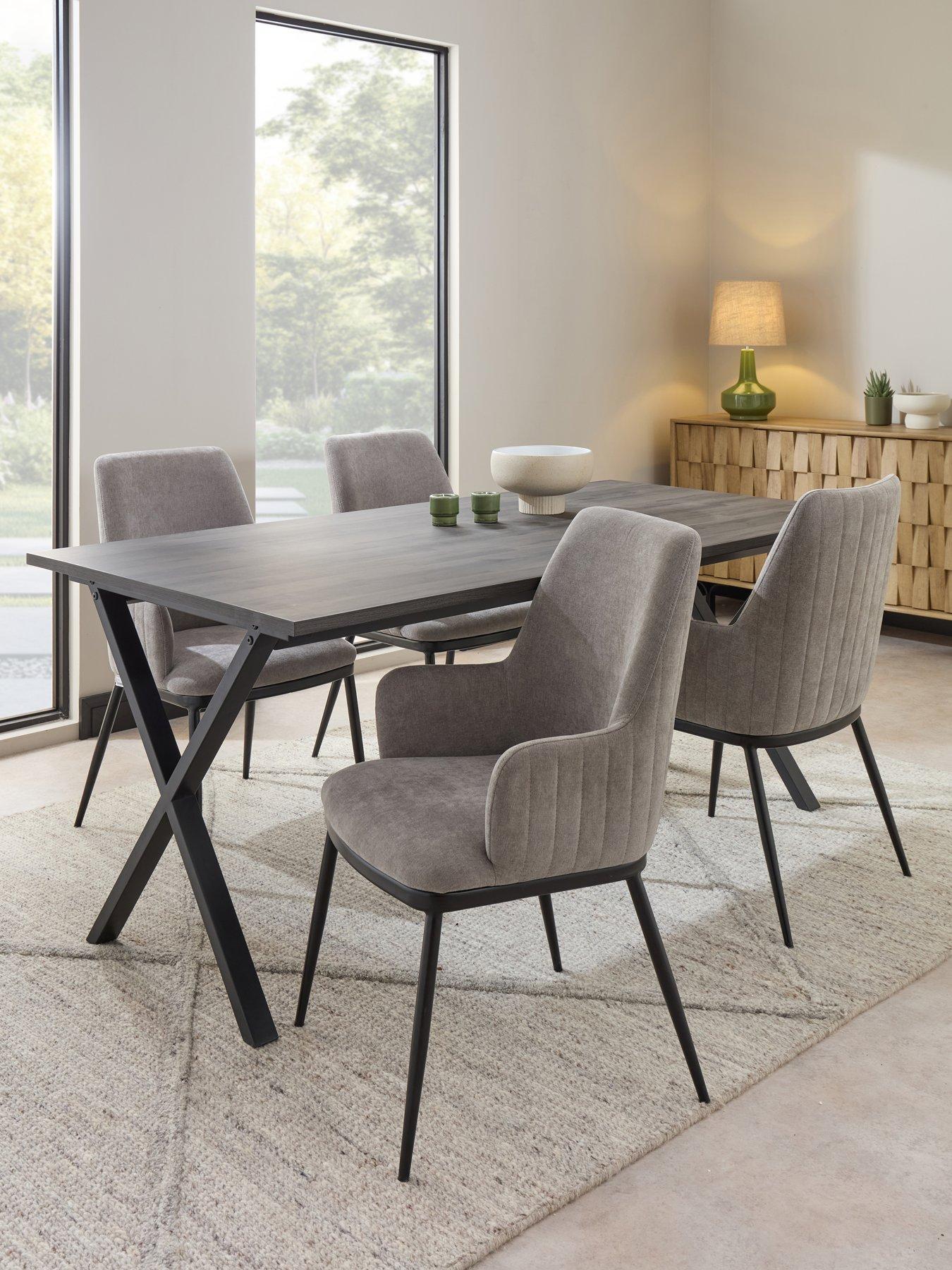 The Very Collection Harlem 180 cm Black Oak Dining Table + 4 Nina Light Grey Chairs - FSC® Certified