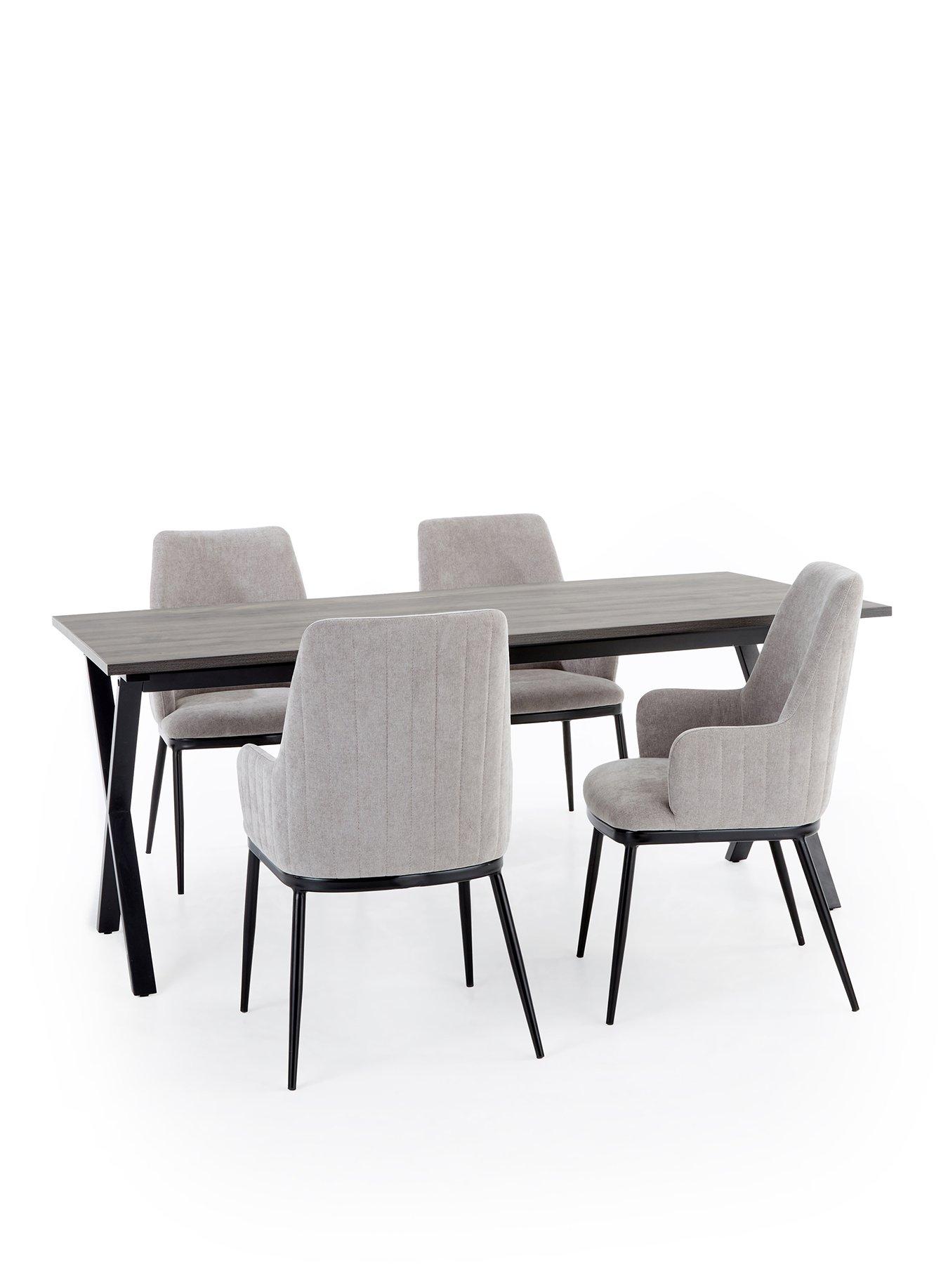Image 2 of 6 of The Very Collection Harlem 180cm Black Oak Dining Table &amp; 4 Nina Light Grey Chairs